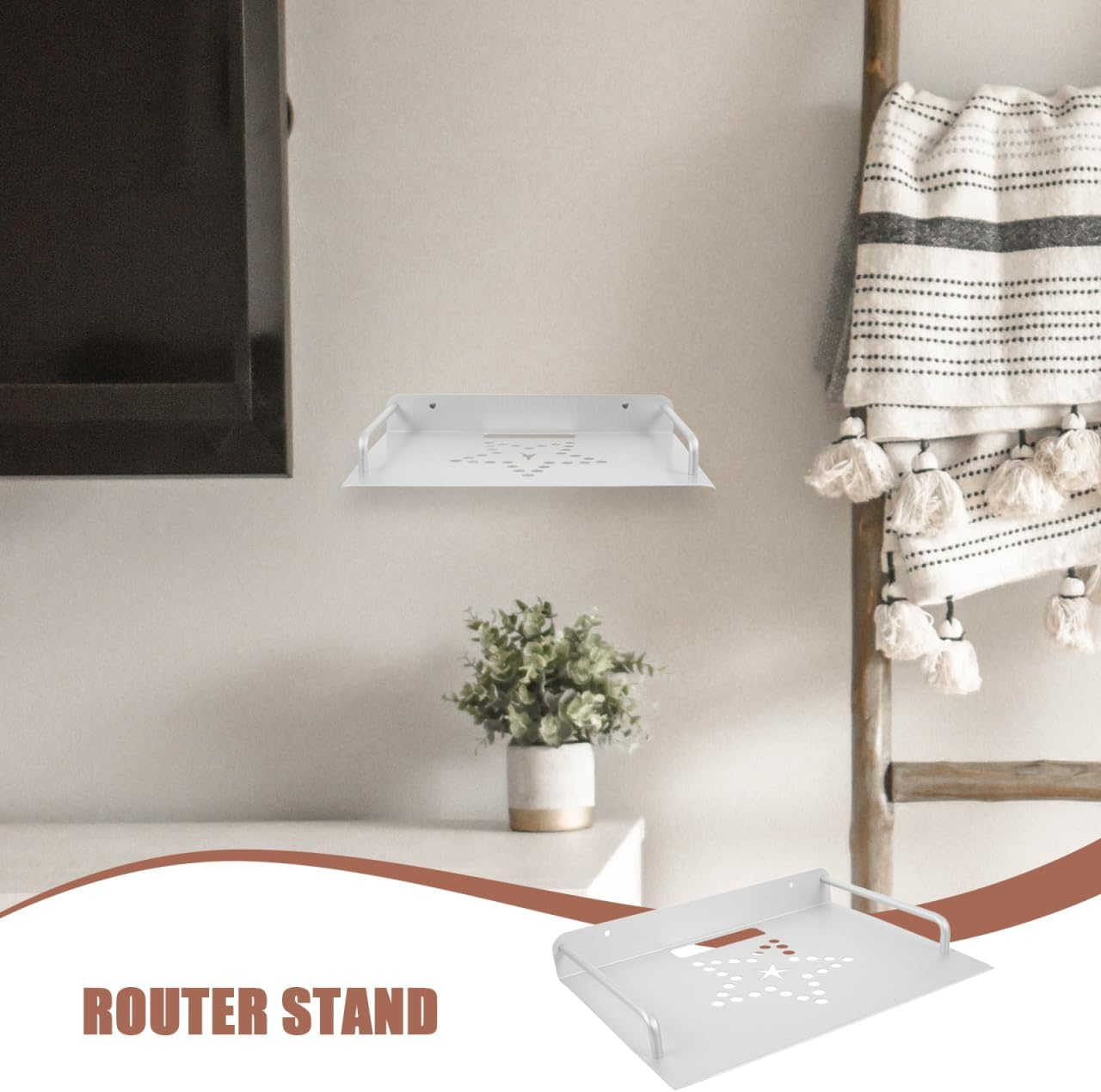 Space Aluminum Router Wall Holder - Floating Shelf for Tv Accessories, DVD Player Bracket, Wireless Router Stand, Wall Mount Shelf for Living Room (White)