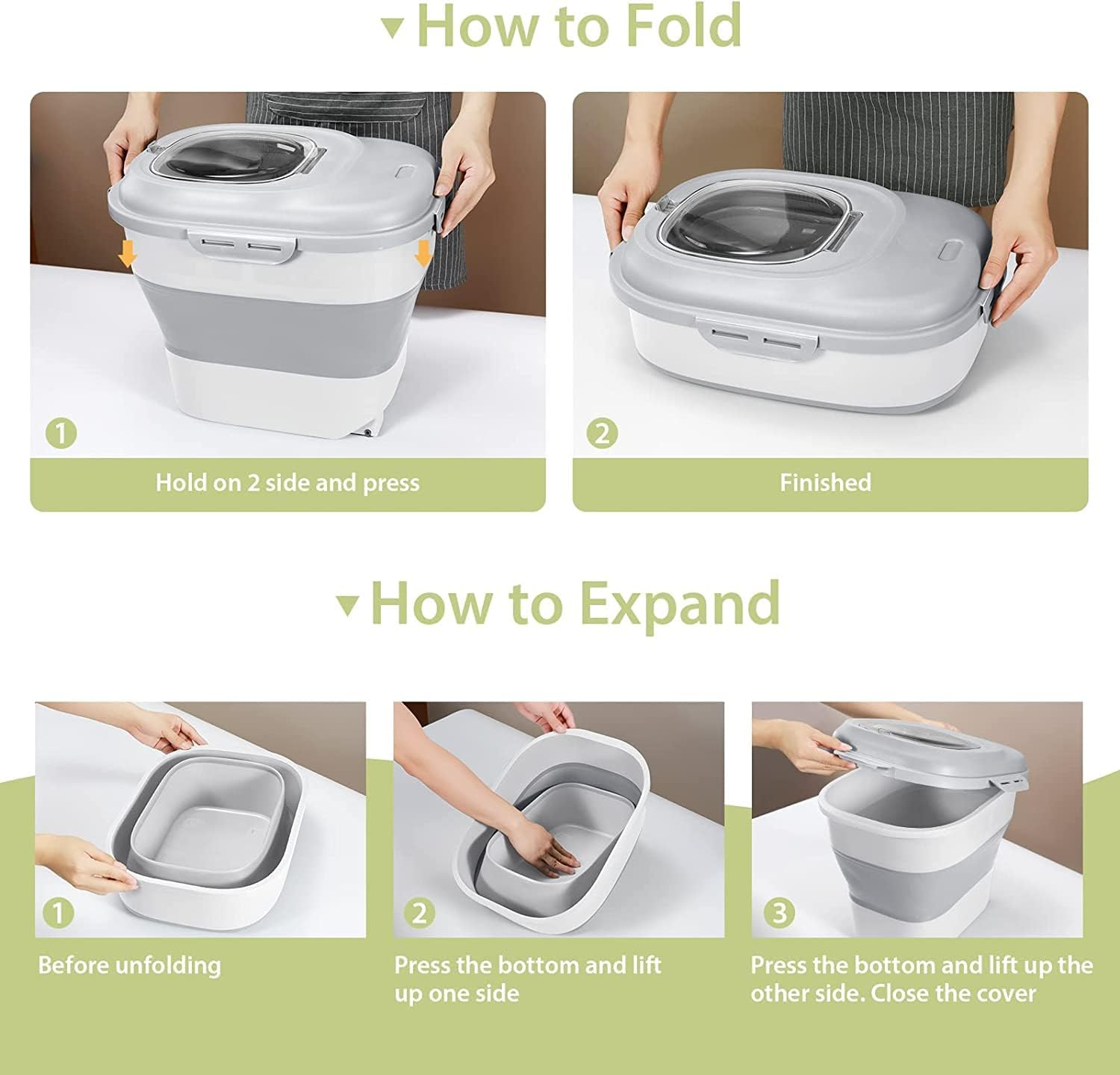 TOMVAES White Collapsible Dog Food Storage Container with Lids Locking Bowl Plastic Airtight Large Flour Sugar Kitchen Rice Leakproof Pantry Collapsible 23 Qt/30 Pound Lb/25L image number 1