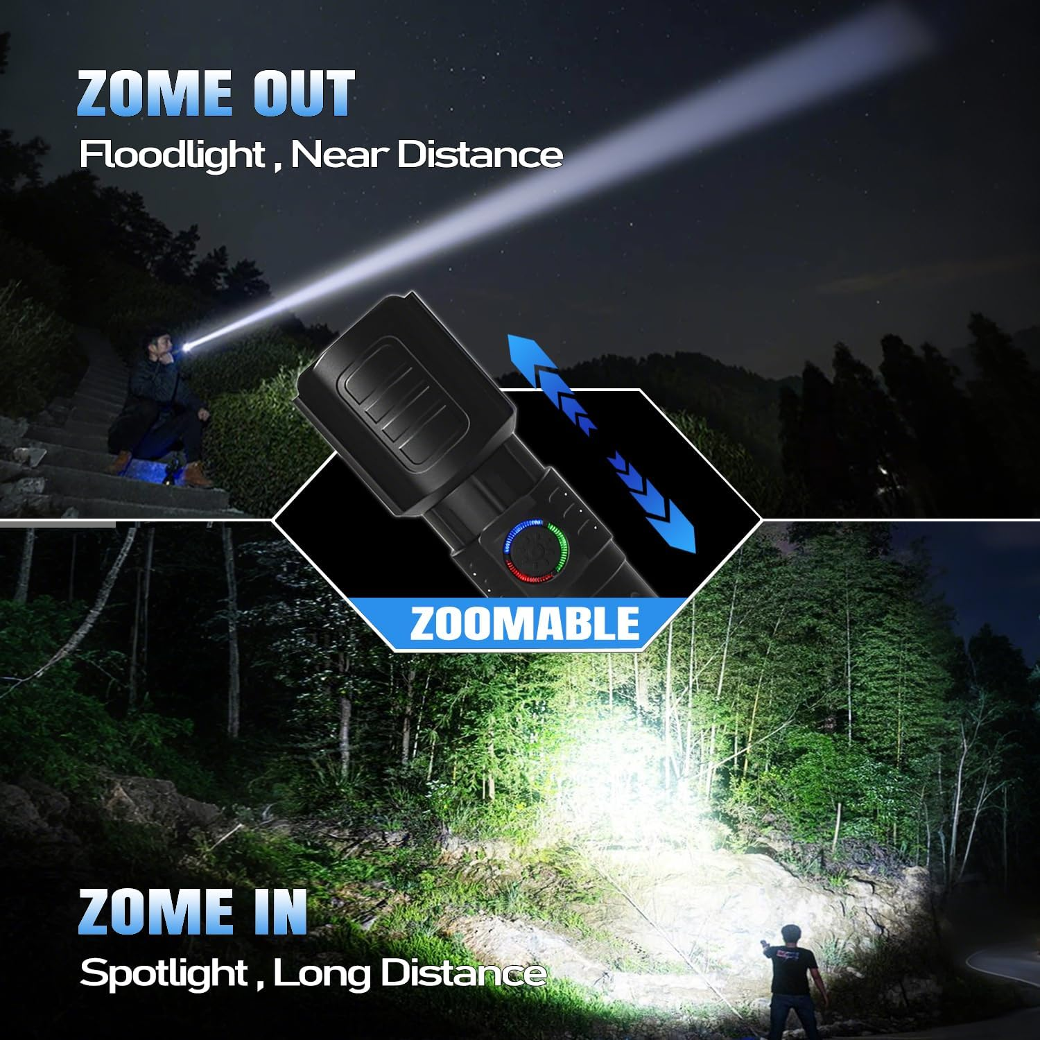 Tactical Flashlights Torch High Lumens Rechargeable, 3 Modes Led Waterproof Zoomable Linternas Handheld Small Flashlight, Adjustable Brightness Flash Light for Hurricane/Home/Emergency (2 Pack) image number 1