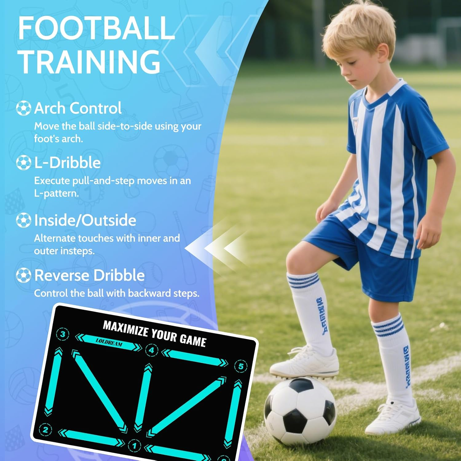 Soccer Training Equipment,Soccer Training Mat with Technique Video Soccer Mat for All Levels: Agility Training, Non-Slip Silent Equipment Footstep Training Mat for Kids Soccer Gifts image number 6