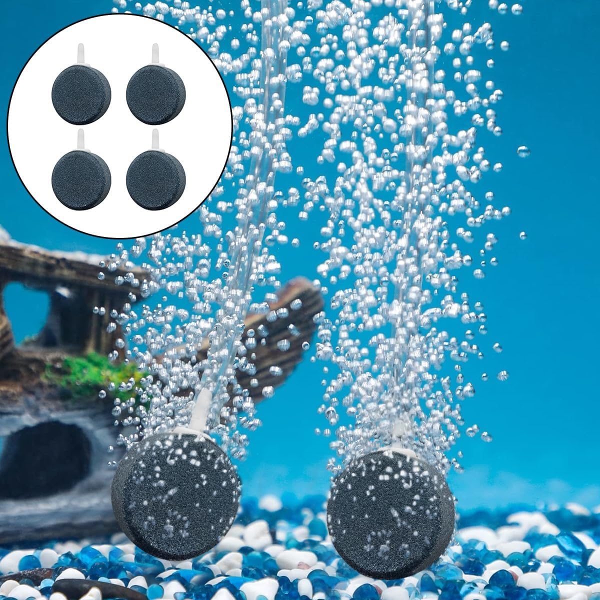 WELANE Oxygen Aerator Stone, 2 PCS Gray round Air Stone Diffuser Fish Tank Accessories for Small Buckets, Fish Tanks, Outdoor Garden (4 X 1.5Cm/1.5 X 0.5In) image number 5