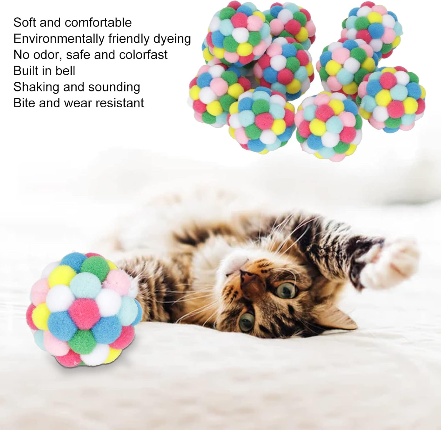 10Pcs Cat Ball Toy Hand Made Doing Exercise and Scratching Multipurpose Soft Colorful Cat Ball Toy for Cats Kittens,Colorful Plush Balls, Soft and Safe Surfaces image number 6