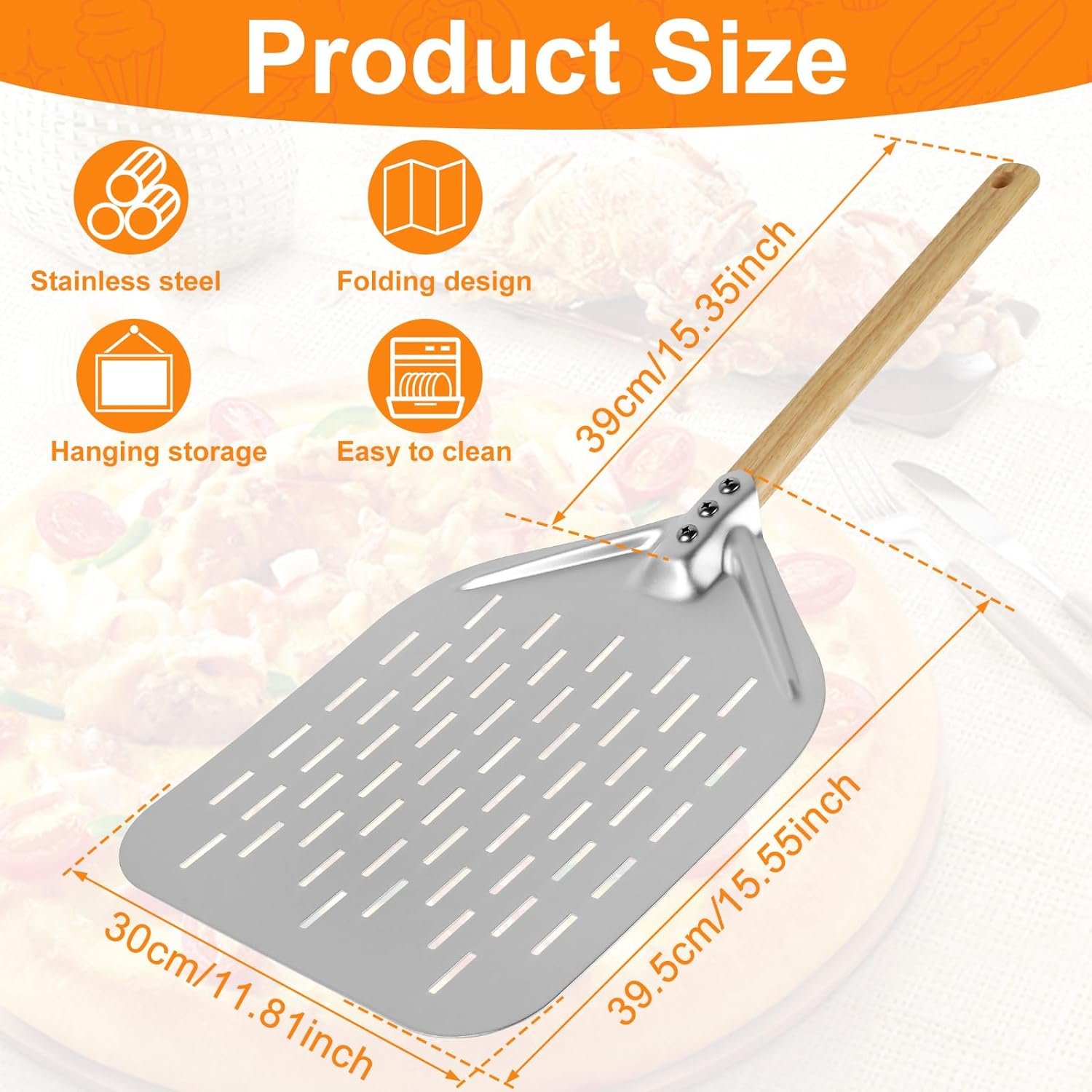 12Inch Pizza Peel, Pizza Oven Shovel, Perforated Pizza Peel, Pizza Turning Peel, Aluminium Pizza Slider Shovel, Non-Stick Hollow Pizza Shovel, Pizza Shovel with Handle for Homemade Baking Pizza Bread image number 4