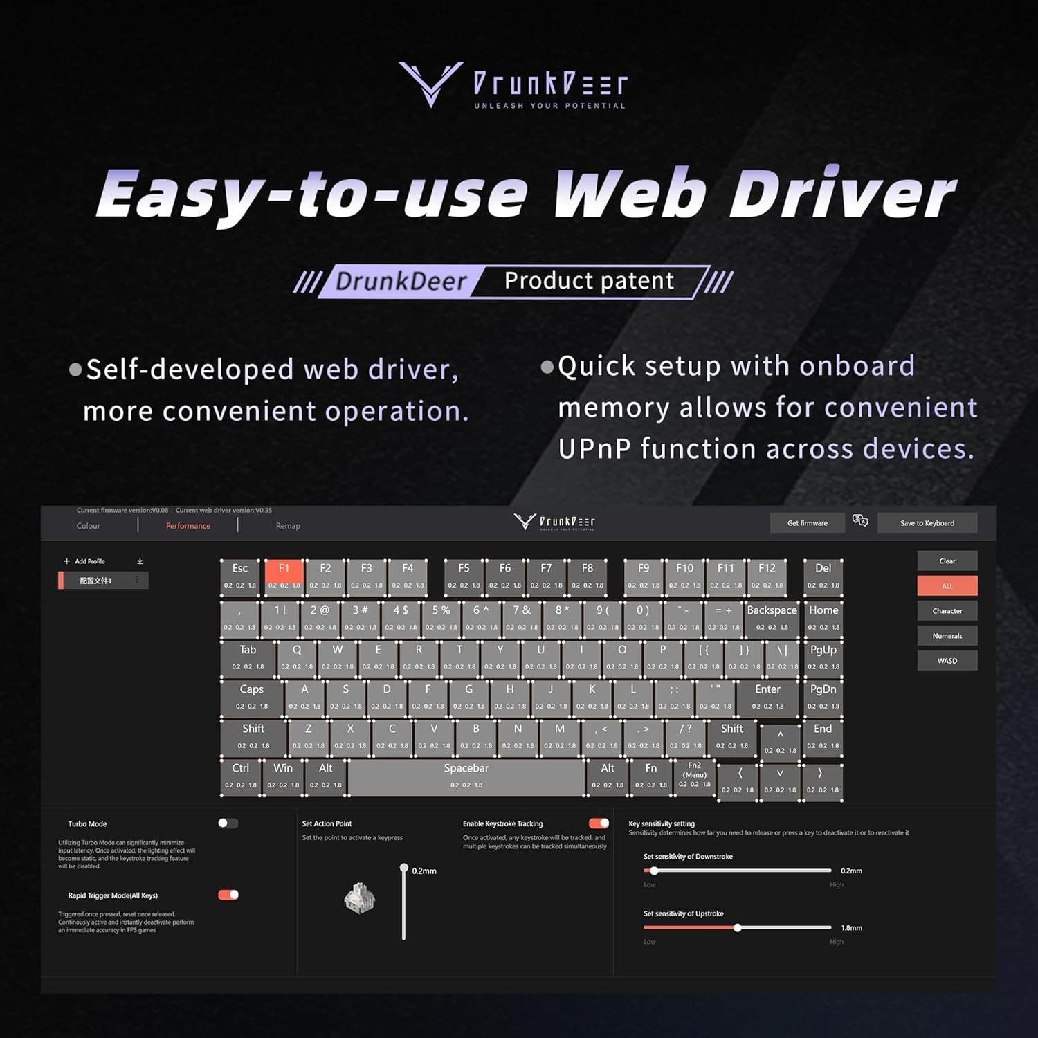 Drunkdeer A75 Pro Magnetic Switch Keyboard Rapid Trigger Mechanical Gaming Keyboard Adjustable Actuation Hall Switches PBT Keycap RGB Compact TKL 82Keys USB Wired with Knob image number 1