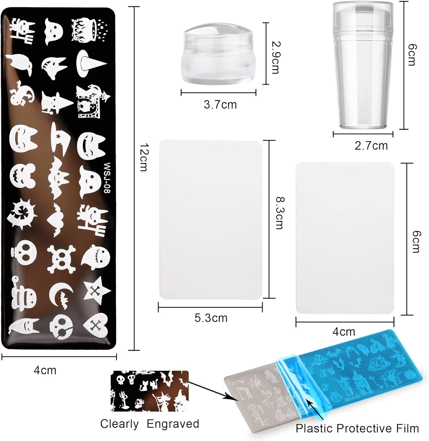 10Pcs Halloween Nail Stamp Plate Kit, 6Pcs Nail Art Image Templates 2 Stamper 2 Scraper Pumpkin Bat Witch Spider Owl for DIY Holiday Nail Art Stamping Stencils Design(Halloween Style)