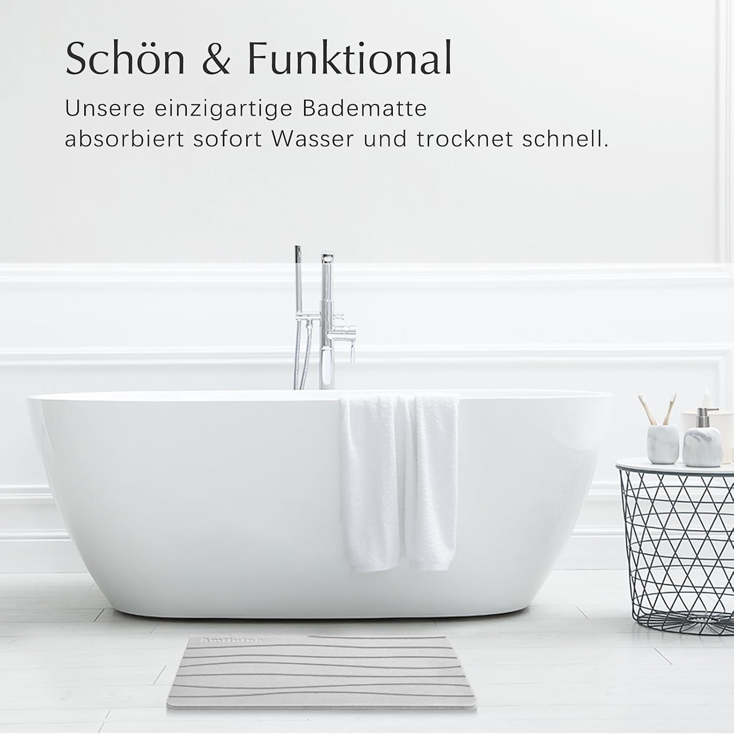 Amilutuo Stone Bath Mat, Non-Slip Absorbent Bath Mat, Fast-Drying Bath Stone Mats for Bathroom, Experience Dagic of Diatomaceous Earth from Nature (Snowy Gray) image number 6