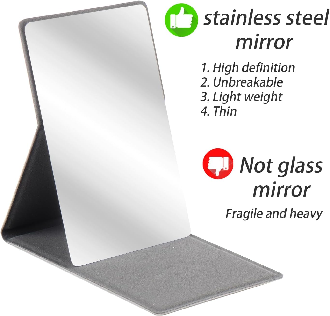 Stainless Steel Compact Mirror with Luxurious PU Leather Case Cover, Unbreakable Travel Makeup Mirror, Folding Pocket Mirror, Portable Purse Mirror, Mini Mirror (Grey) image number 5