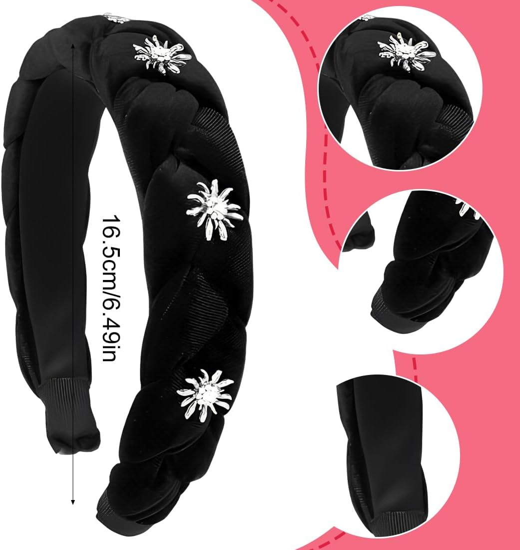 WUSJCOF Costume Headband Women'S Edelweiss Braided Velvet Headband as Dirndl Hair Accessories for Oktoberfest and Oktoberfest (Black) image number 2