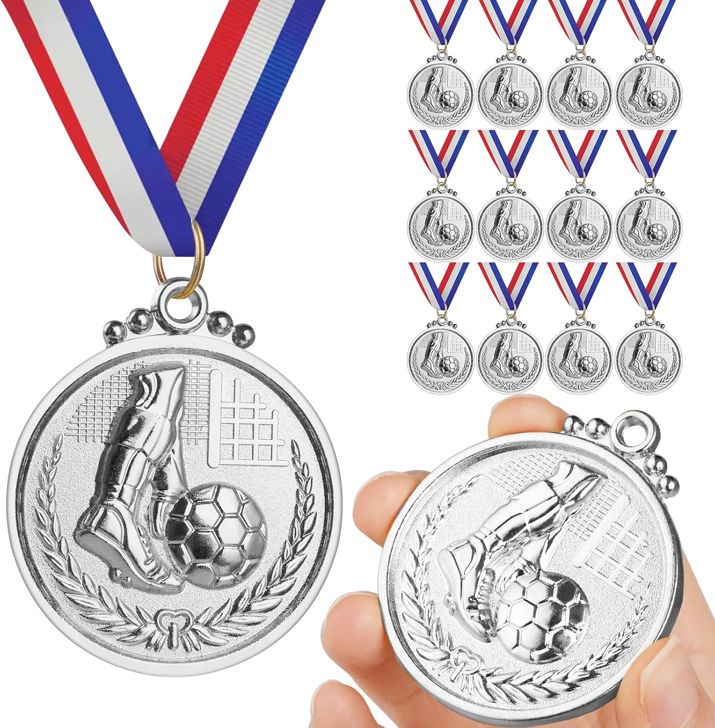 12PCS Gold/Silver/Bronze Medals, Geeric Metal Medal with Neck Ribbons for Kids/Adults/Student/Athlete 1St Medal Winner Medals for Football/Soccer Competition/Sports/Party Decoration