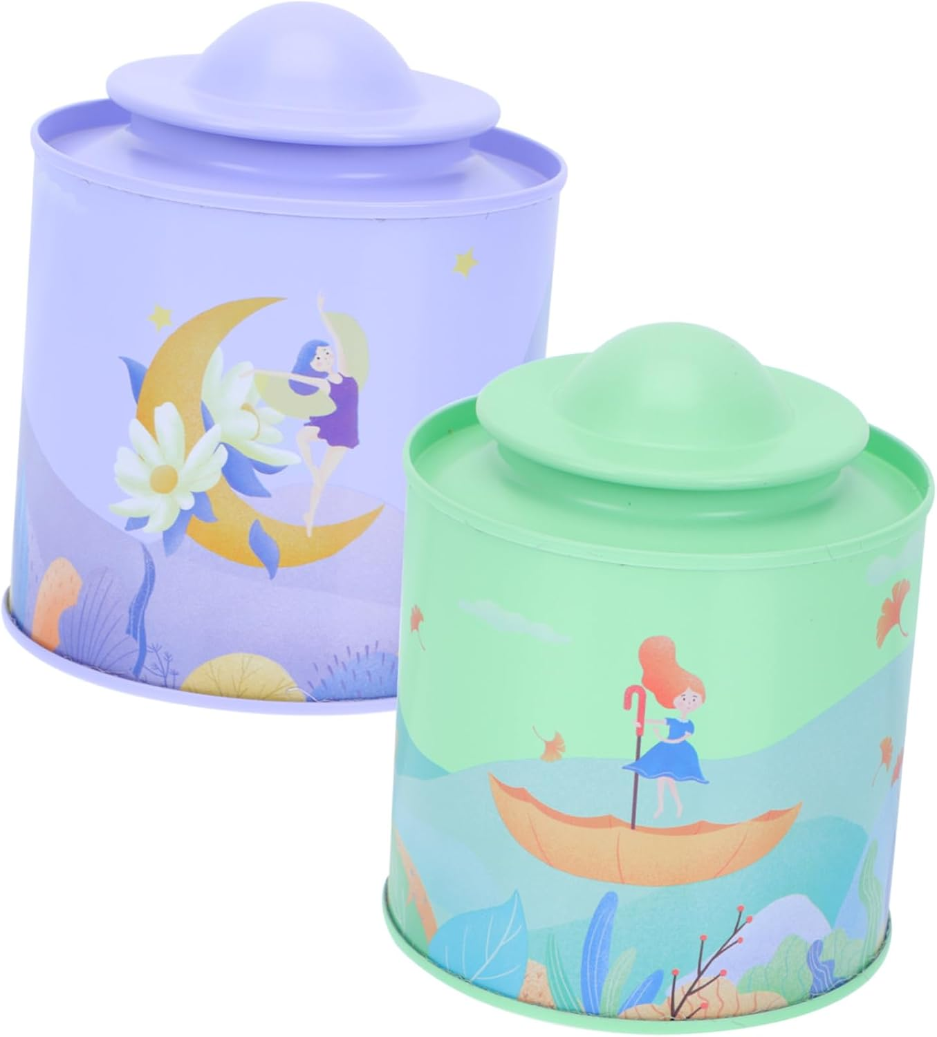 SHOWERORO 2Pcs Mini Tinplate Canisters Tea Storage Jars Lids for Jewelry Home Decor image number 2