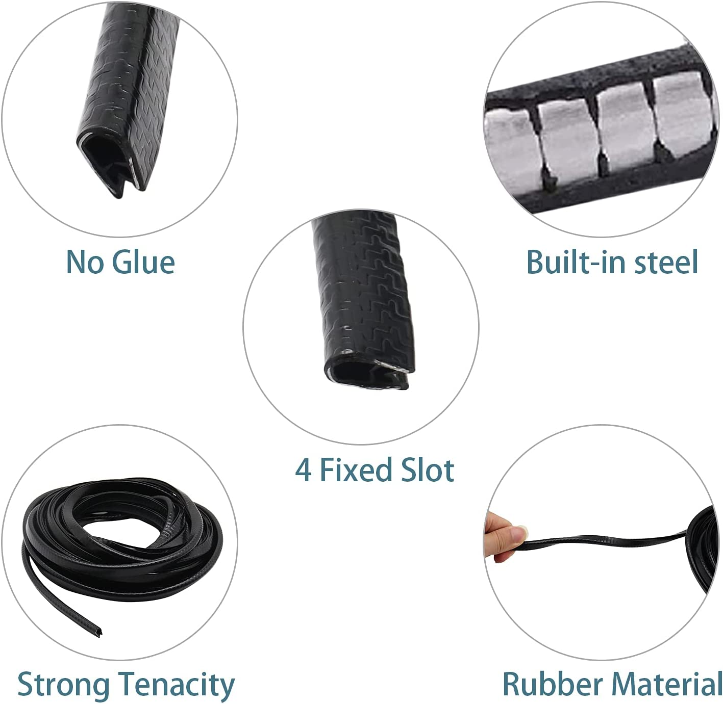 Car Door Edge Guards Worthplanet 32.8Ft/10M U Shape Edge Trim Rubber Car Protection Door Edge, Anti-Collision Rubber Fits for Most Universal Vehicle W120026 (Black) image number 5