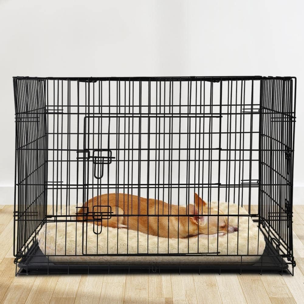I.Pet Dog Crate Cage 48" Pet Kennel Crates Puppy Cat Fence House Outdoor Indoor Portable Carrier, Metal Wire with Triple Doors Lockable Foldable with Removable Tray and Handle - 36 Inch image number 7
