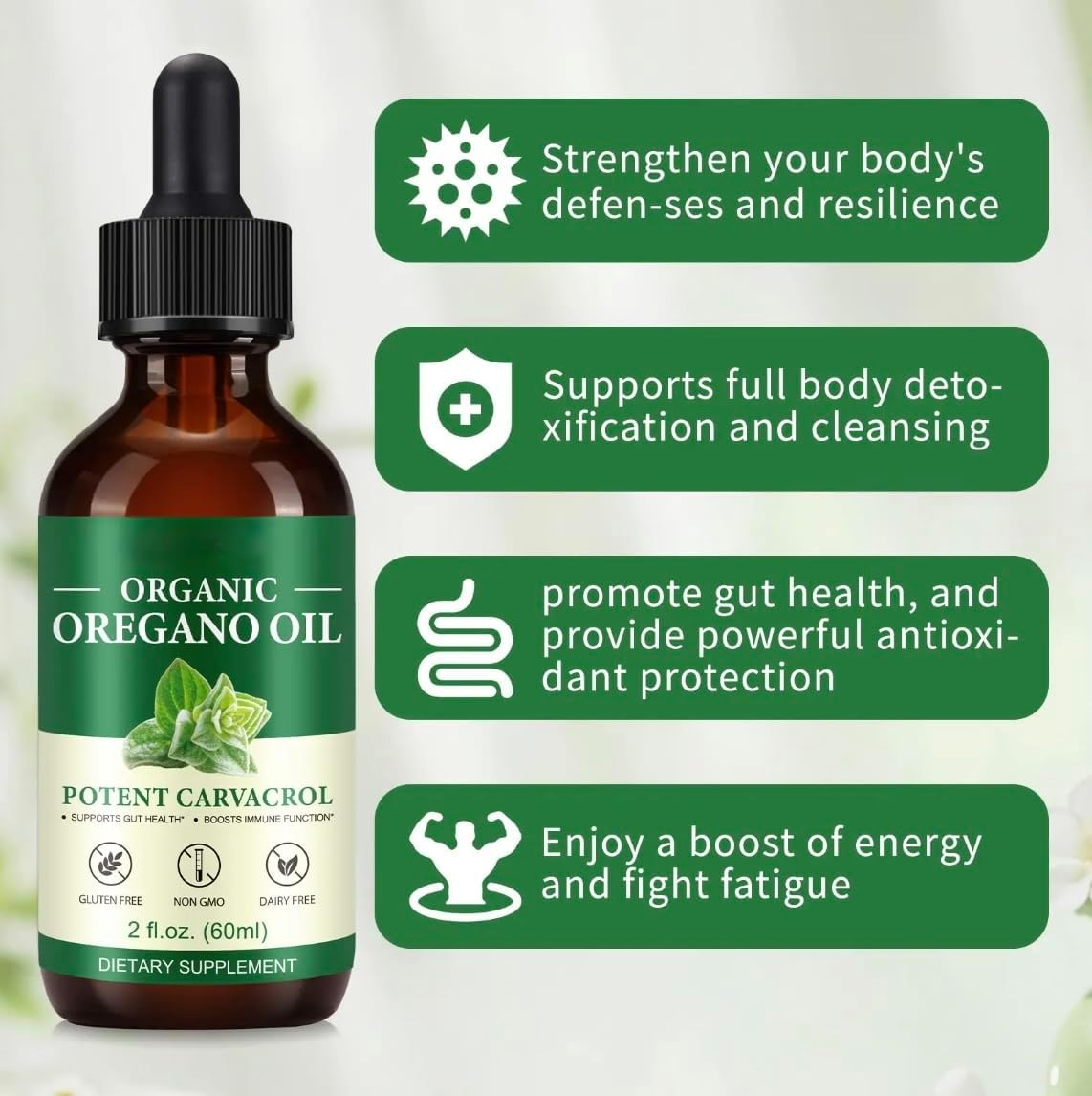 Organic Oregano Oil 60Ml &ndash; Extra Strength, Cold-Pressed &ndash; Natural Herbal Dietary Supplement Wellness image number 6