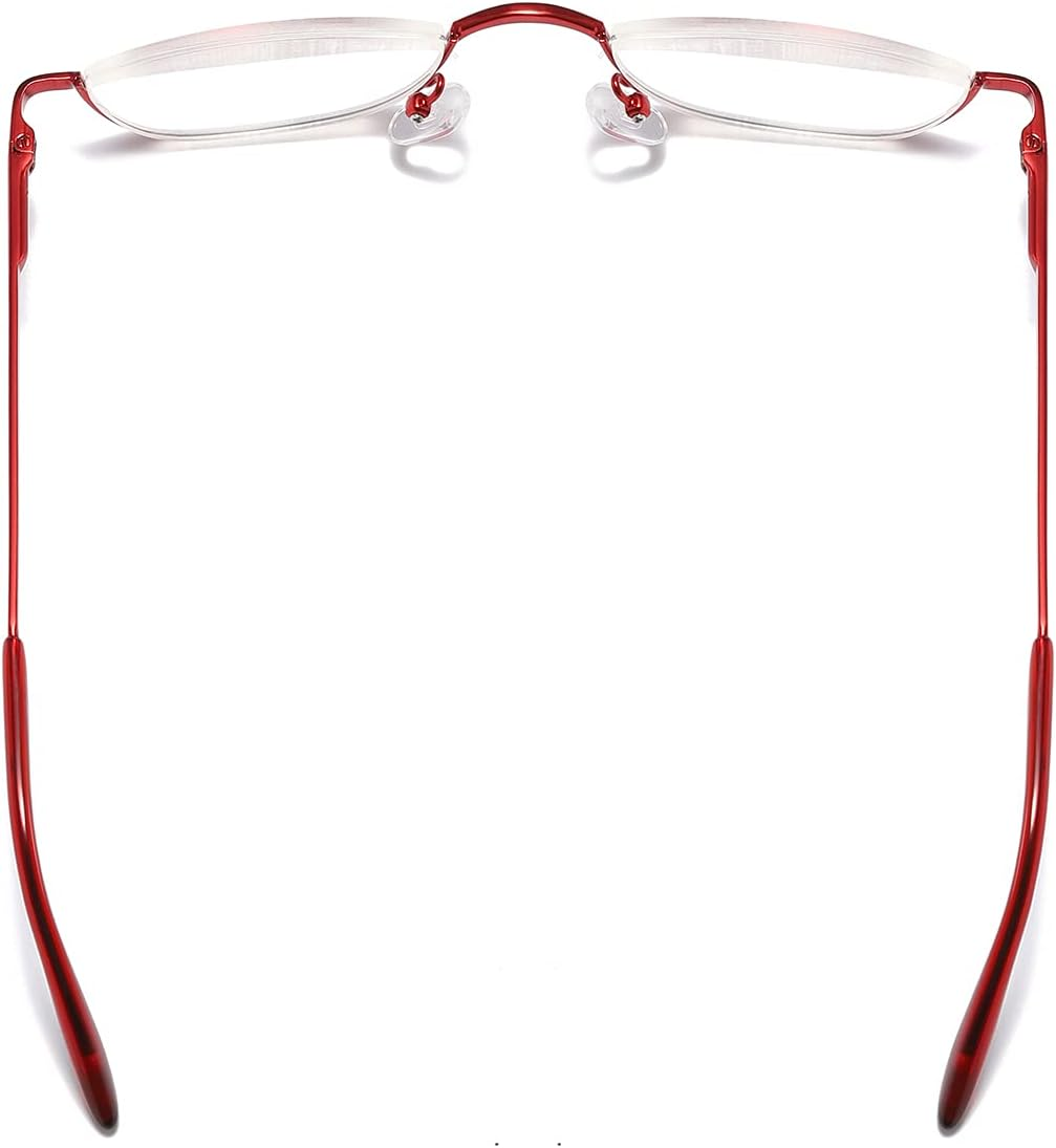 Half Reading Glasses - 2 Pairs Half Rim Metal Frame Glasses Spring Hinge Readers with Leather Pouch for Men and Women - 1.0 X, Blue image number 5