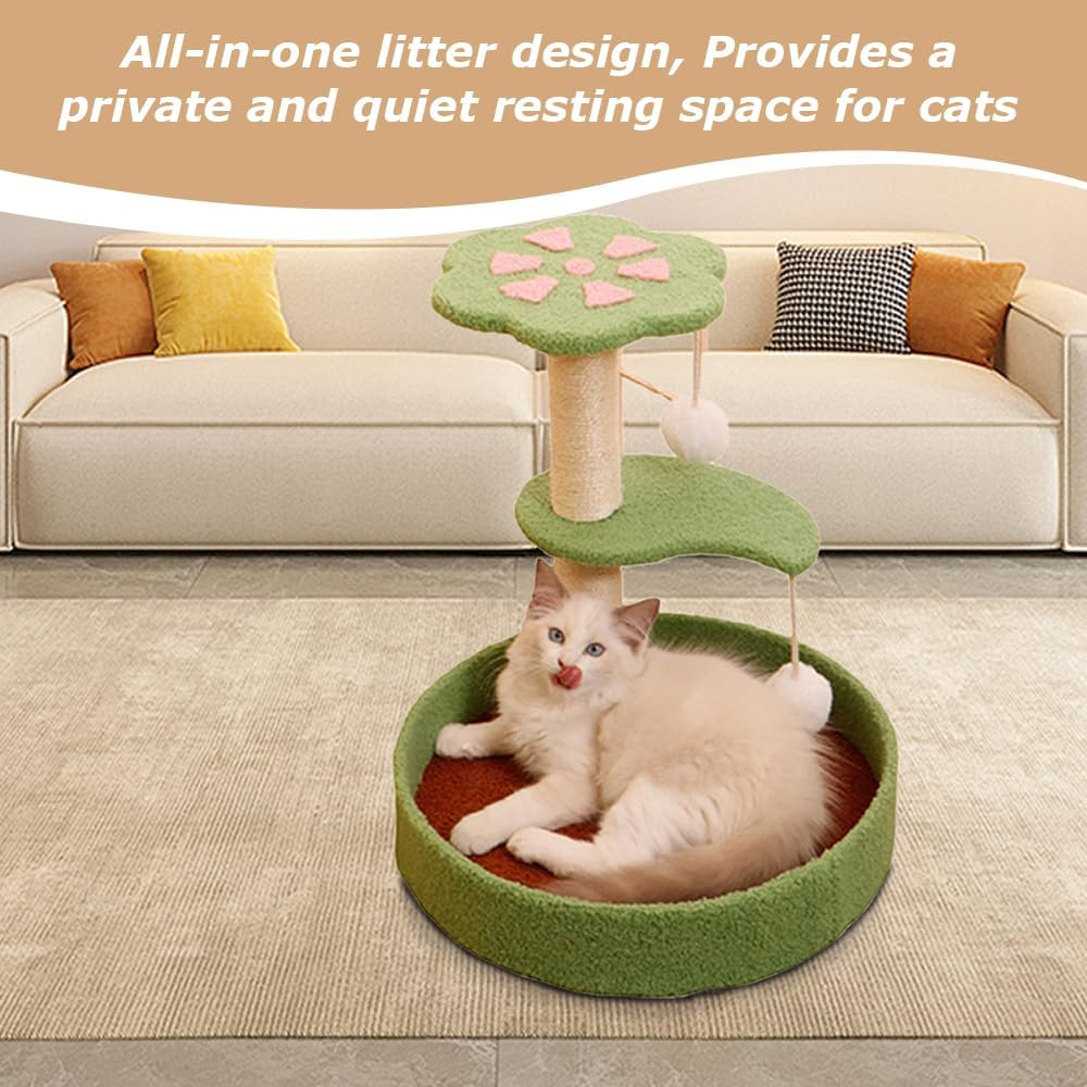 3 Tiers Cat Activity Tree, Cat Scratching Board, Integrated Vertical Cat Column, Kitty Tower with Sisal Scratching Post, Cat Furniture Suitable for Playing and Exercise (Green, 40 * 40 * 43 CM) ﻿ image number 3