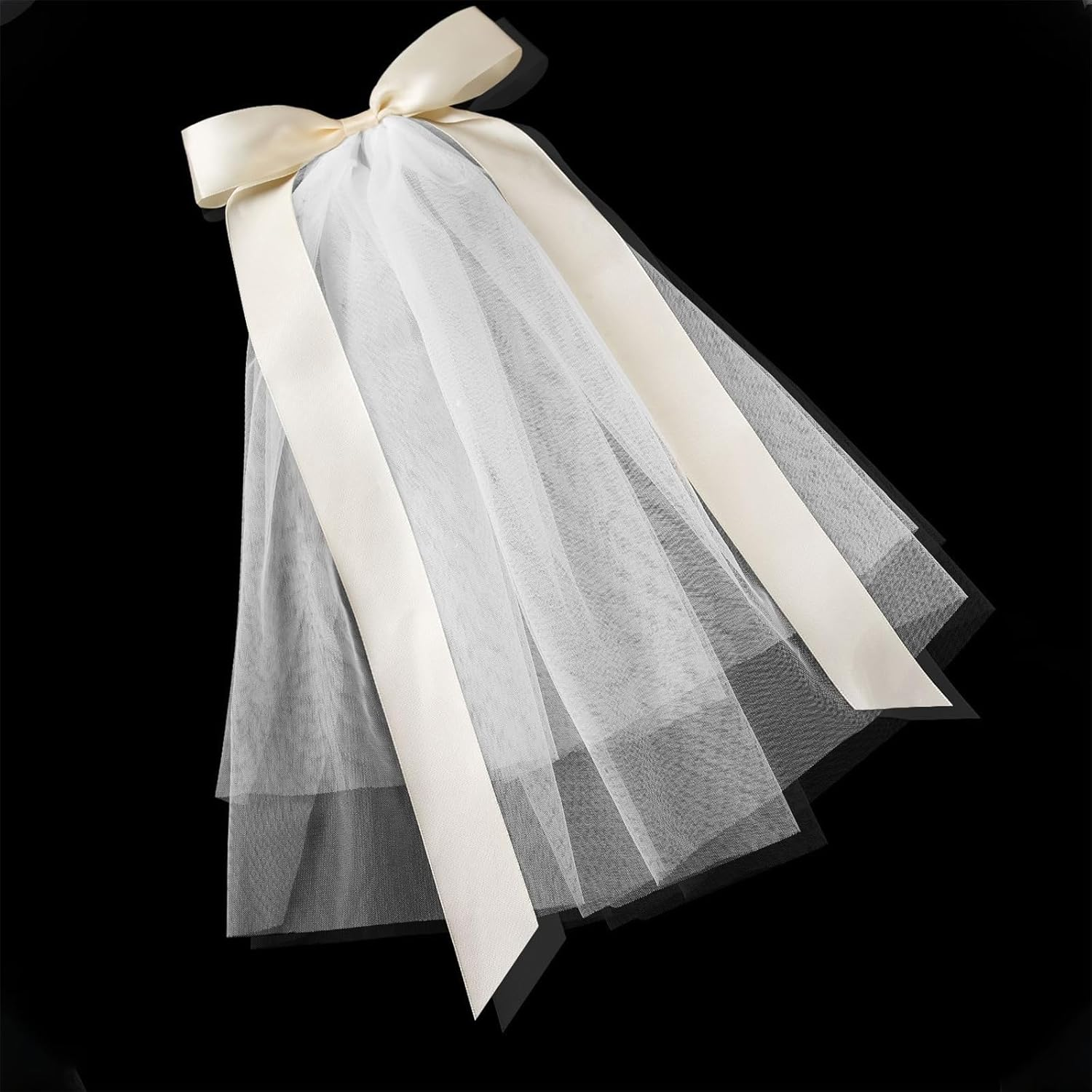 LERTREEUK Large Bow Hair Clips Bridal Veil Wedding Tulle Large Bow Clip with Long Ribbon Bowknot Spring Snap Hair Clips for Women image number 4