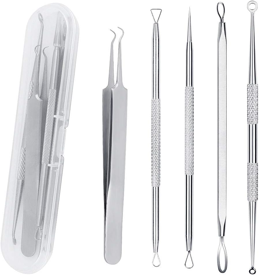5PCS Blackhead Remover Tool Set Acne Extractor Comedone Pimples Spot and Zit Removal Tool with Case (Silver) image number 6