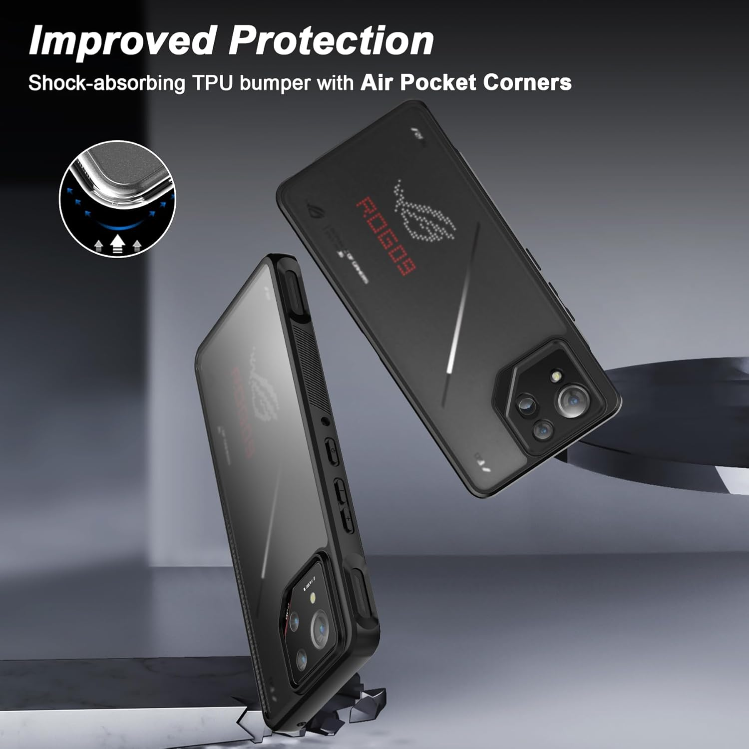 Foluu Asus ROG Phone 9/9 Pro 2024 Case, Back Transparent Matte PC Hard Shell Shockproof Case for Asus ROG Phone 9/9 Pro 2024 (Black) - Clear image number 2