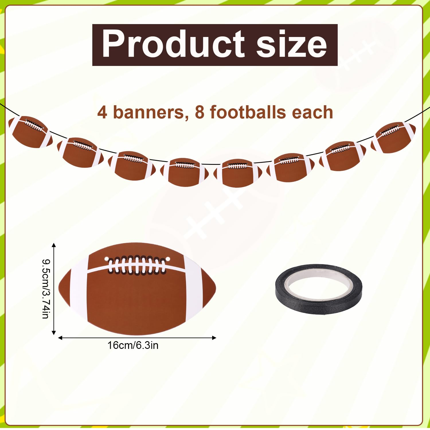 4Pcs Football Banner, DIY Hanging Football Party Decorations Rugby Banner Football Paper Cutouts Banner Sport Event Supply for Football Bowl Game Day Birthday Party Decor image number 1