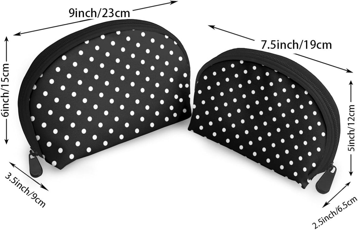 Cozimangoe Coin Pouch Makeup Bags Set, 2 Piece Shell Shape Cosmetic Bag with Pockets for Daily Travel Handbag Lipstick Keys Toiletry, Personalized White Black Polka Dot