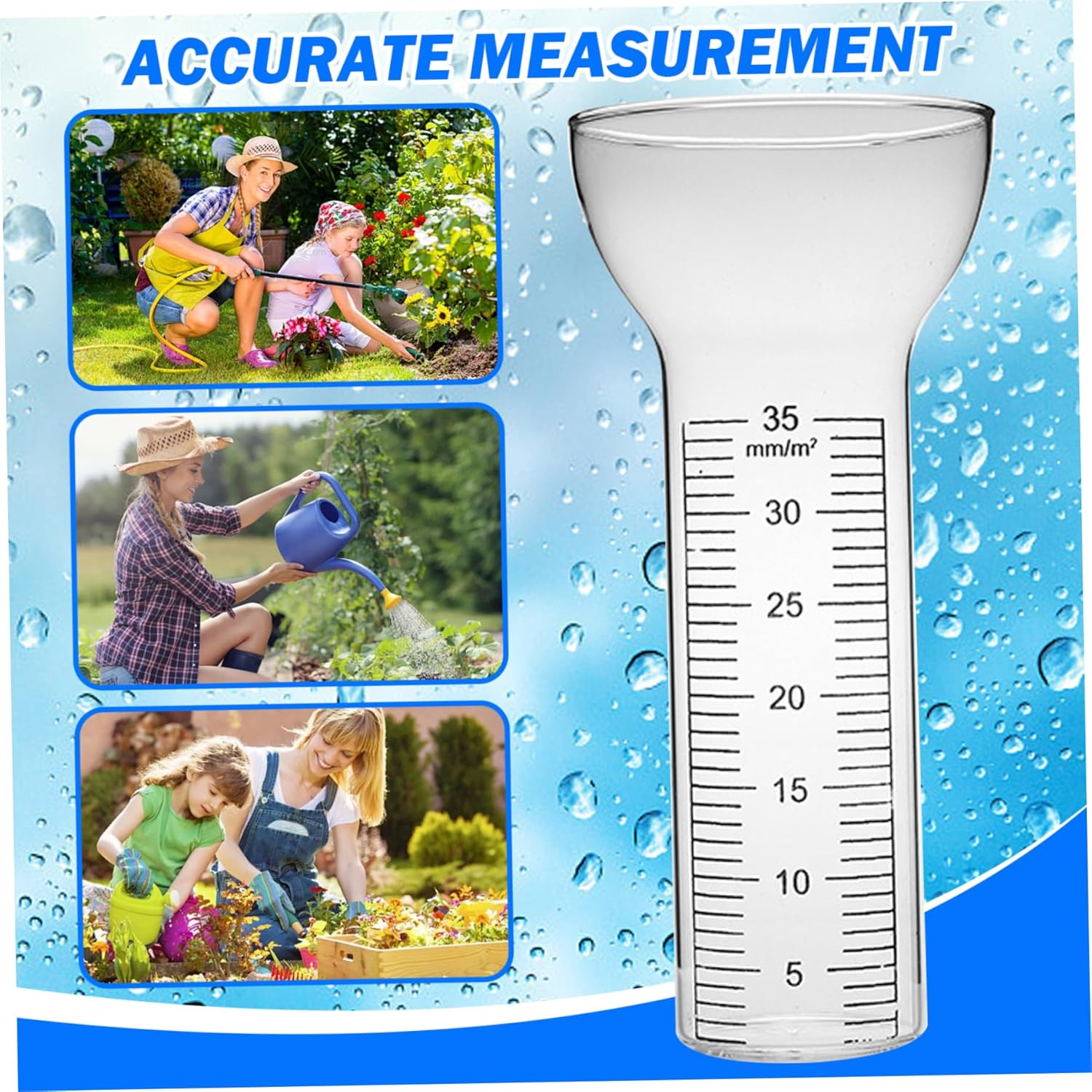 Rain Gauge Replacement Tube 2Pcs Freeze Proof Glass Rain Gauge Tube with Clear Marks Funnel-Shaped Open Rain Gauges for Yard Garden Water Gauge for Garden image number 5