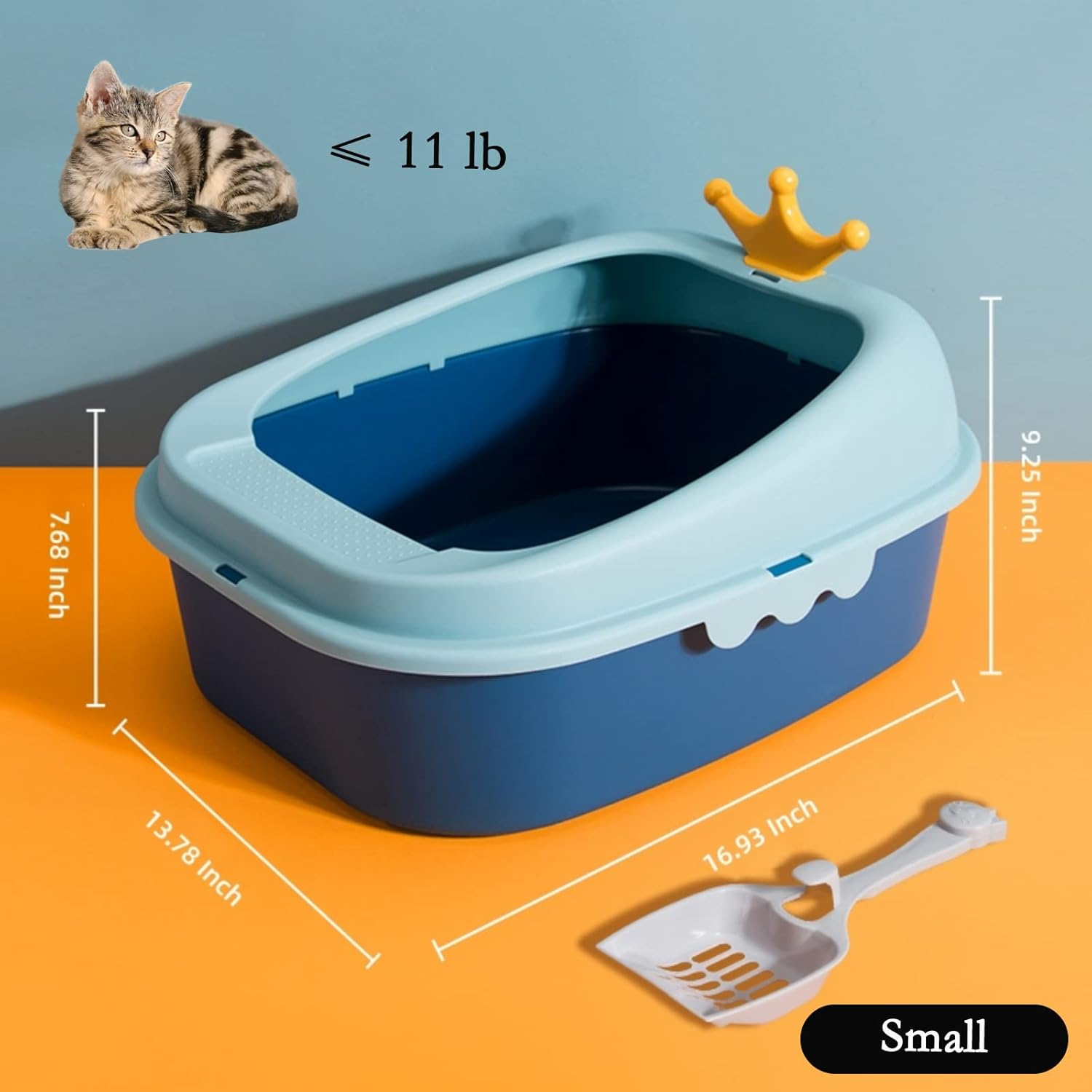 Cat Litter Box with Heightening Anti-Splashing Cat Toilet with Litter Sifting Scoop, Semi-Enclosed Removable Prevent Sand Leakage Deodorizing Cat Pan Easy to Clean and Assemble (Small, Blue)