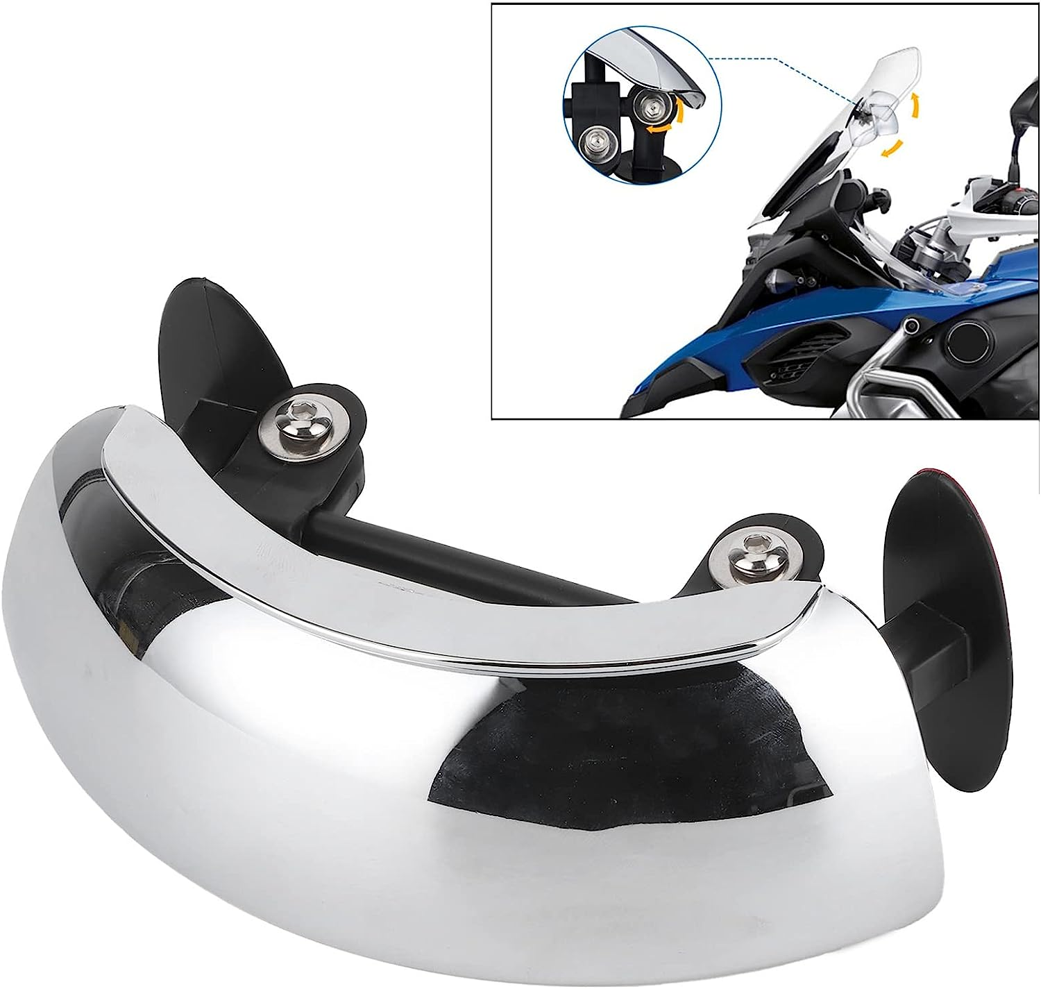 Joyzan Motorcycle Rearview Mirrors 180 Degree, Motorbike Chromed Safety Ultra Wide Angle Mirror Adjustable Universal Mounted on Central Windscreen Blind Spot Eliminating for ATV Electric Scooters image number 4
