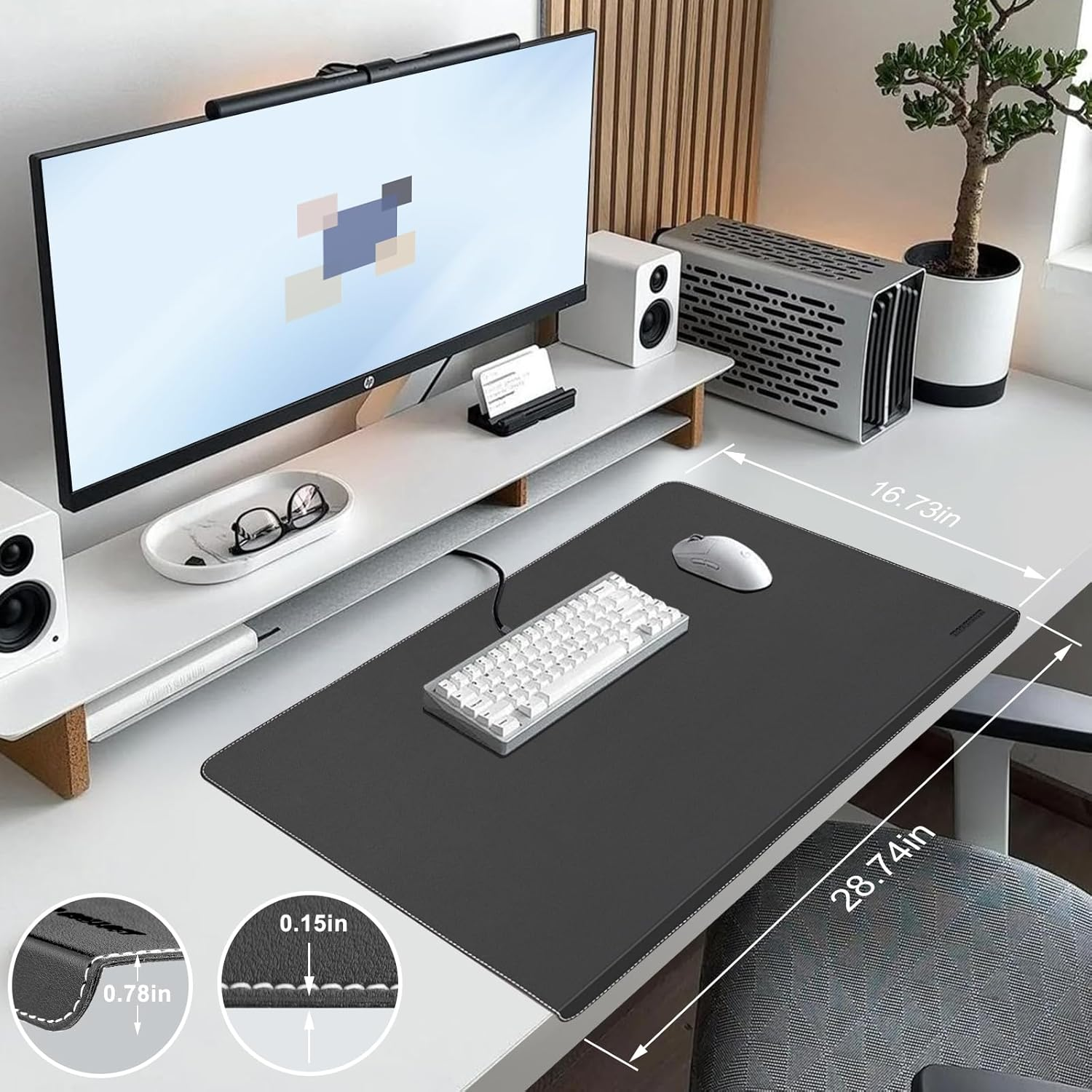 Non-Slip PU Leather Desk Mat,28.74" X 16.73" Desk Protector with Edge Protection,Waterproof Mouse Keyboard Gaming Writing Table Laptop Pad for Office and Home,Black image number 1