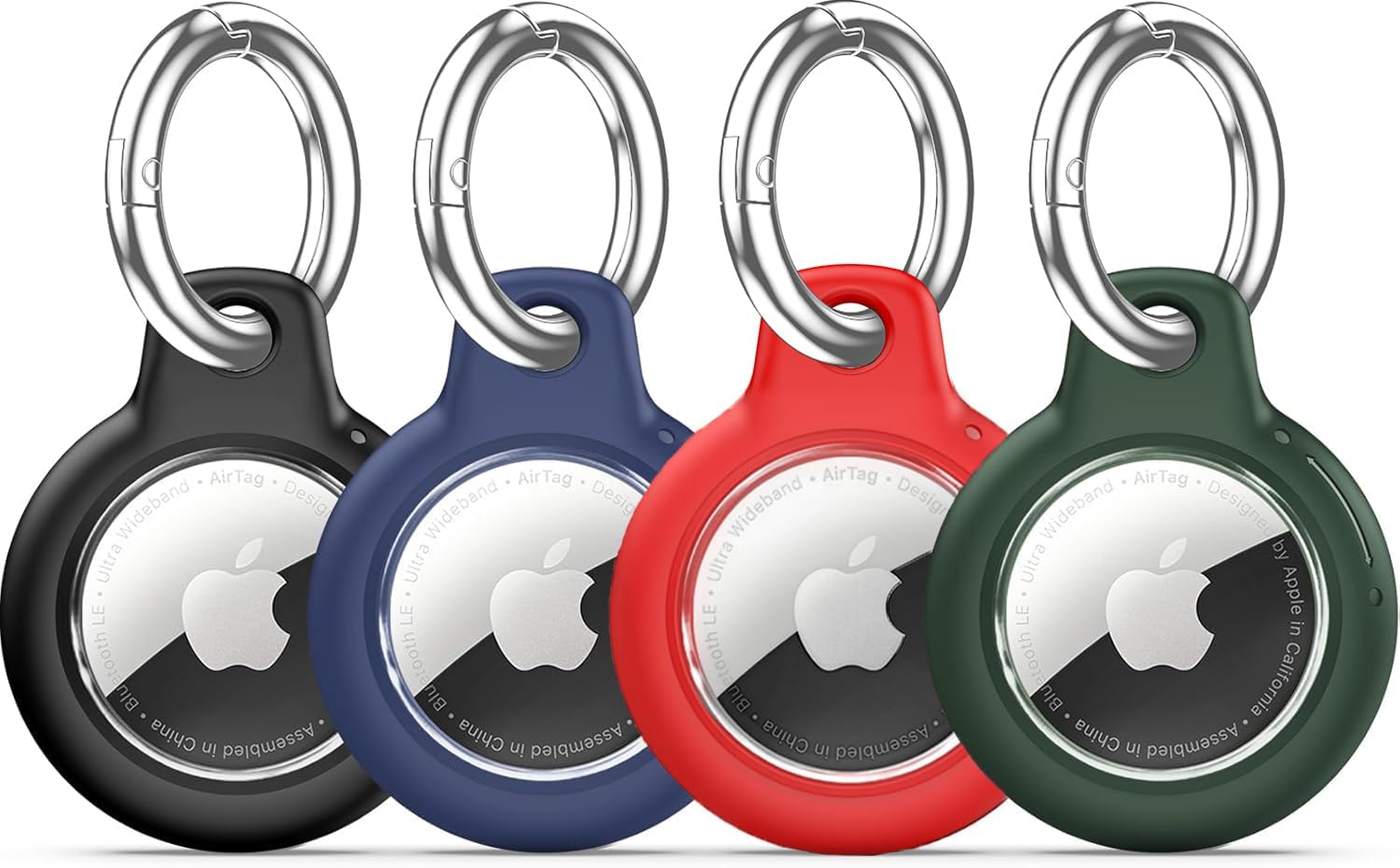 Inesore IPX8 Waterproof for Airtag Holder, Compatible with Apple Air Tags Keychain (With Lock),Anti-Scratch and Shock Case for Dog,Car Key,Luggage(Black-Navy Blue-Blackish Green-Red)