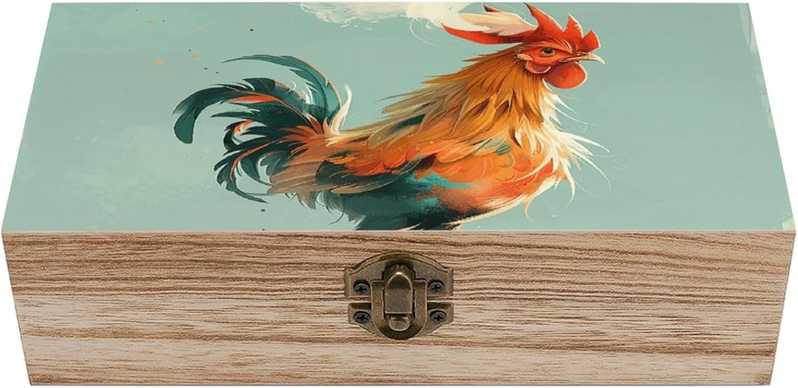 Cartoon Chicken Wooden Box Wood Wedding Keepsake Boxes with Lids Small Decorative Boxes Lightweight Wooden Memory Storage Box for Crafts Keepsakes Jewelry Photo Letter Storage image number 6