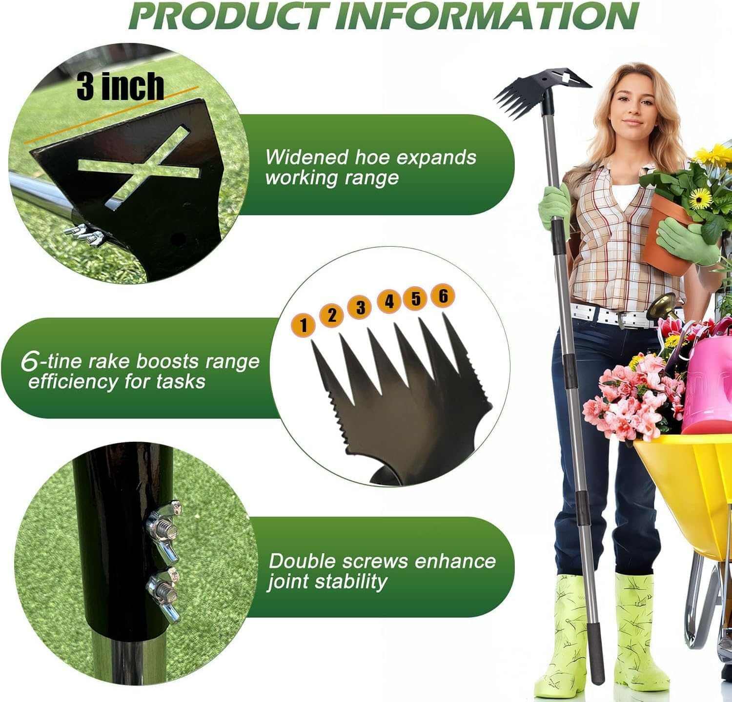 Weed Puller Tool with Long Handle, 150CM Weed Remover Weeding Tool, Heavy Duty 2 in 1 Manual Weed Rake and Garden Hoe, Gardening Weeder Tools for Yard, Lawn, Patio, Garden image number 5