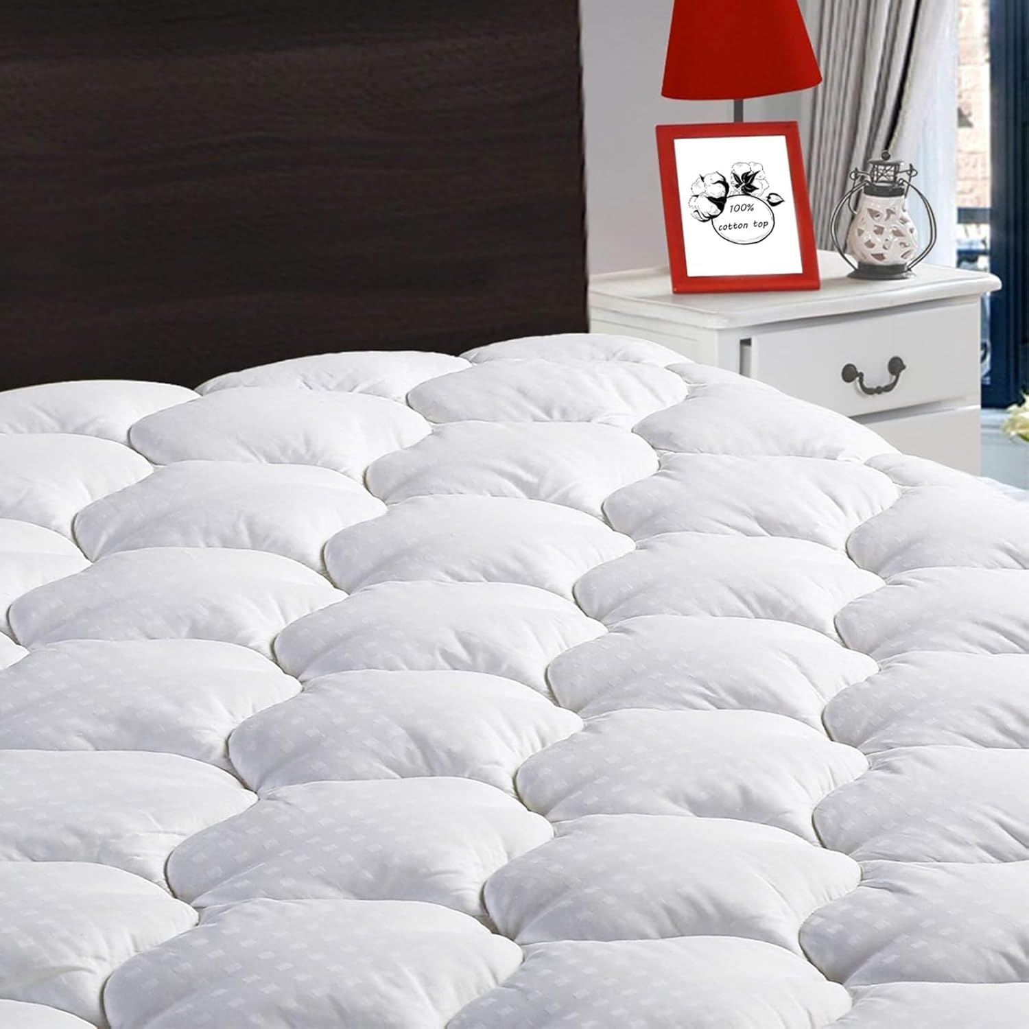 (Full, White) - Overfilled Fitted Mattress Pad Cover(8-21 Deep Pocket)-Cooling Mattress Topper with Snow down Alternative Fill(Full, White)
