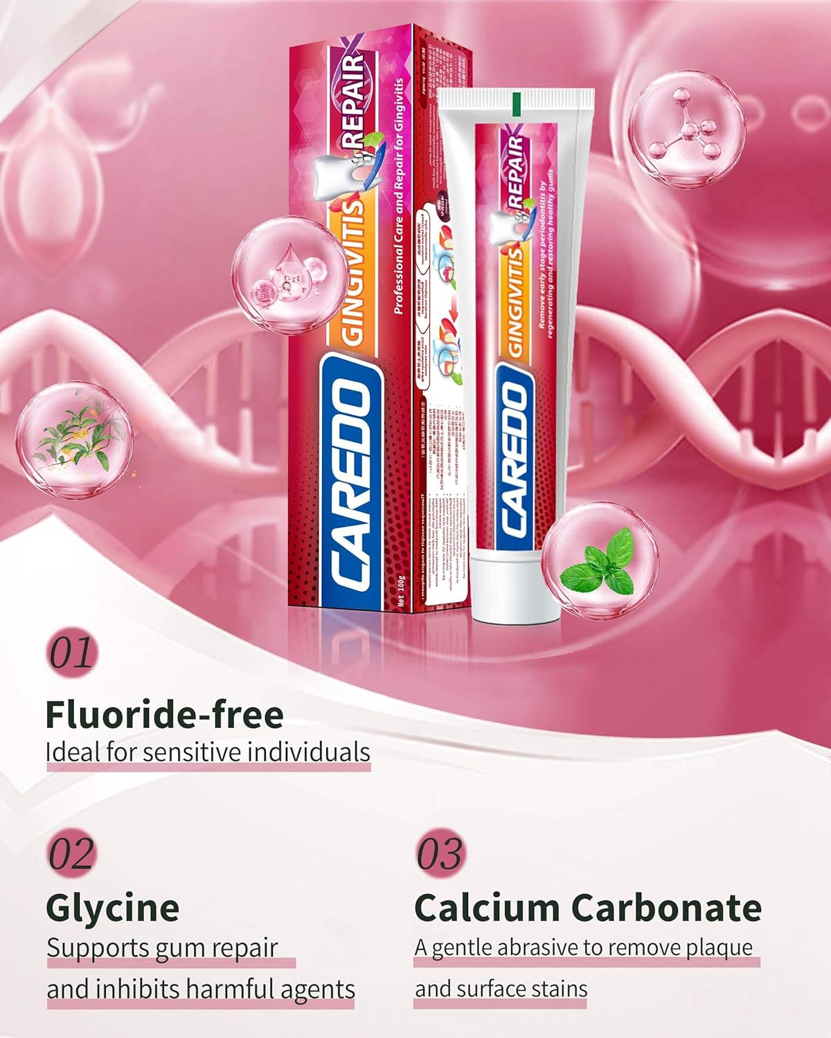 CAREDO Gingivitis Treatment Toothpaste for Gum Repair, Bleeding & Swollen Gums Relief, Gum Disease & Inflammation Care, Reverse Gingivitis Oral Treatment for Adults, 3.52 Oz image number 4