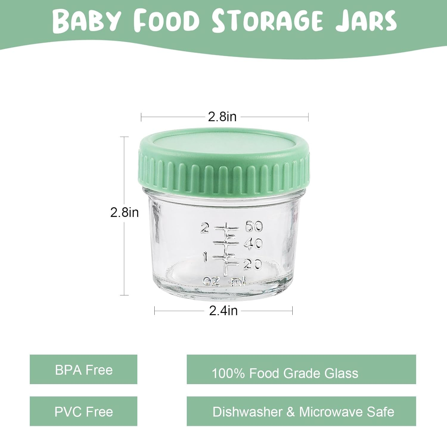 6 Pack Glass Baby Food Storage Containers - 4 Oz Glass Jars with Lids Microwave Dishwasher Freezer Safe 100% Leak Proof BPA Free Reusable Baby Snack Containers image number 4
