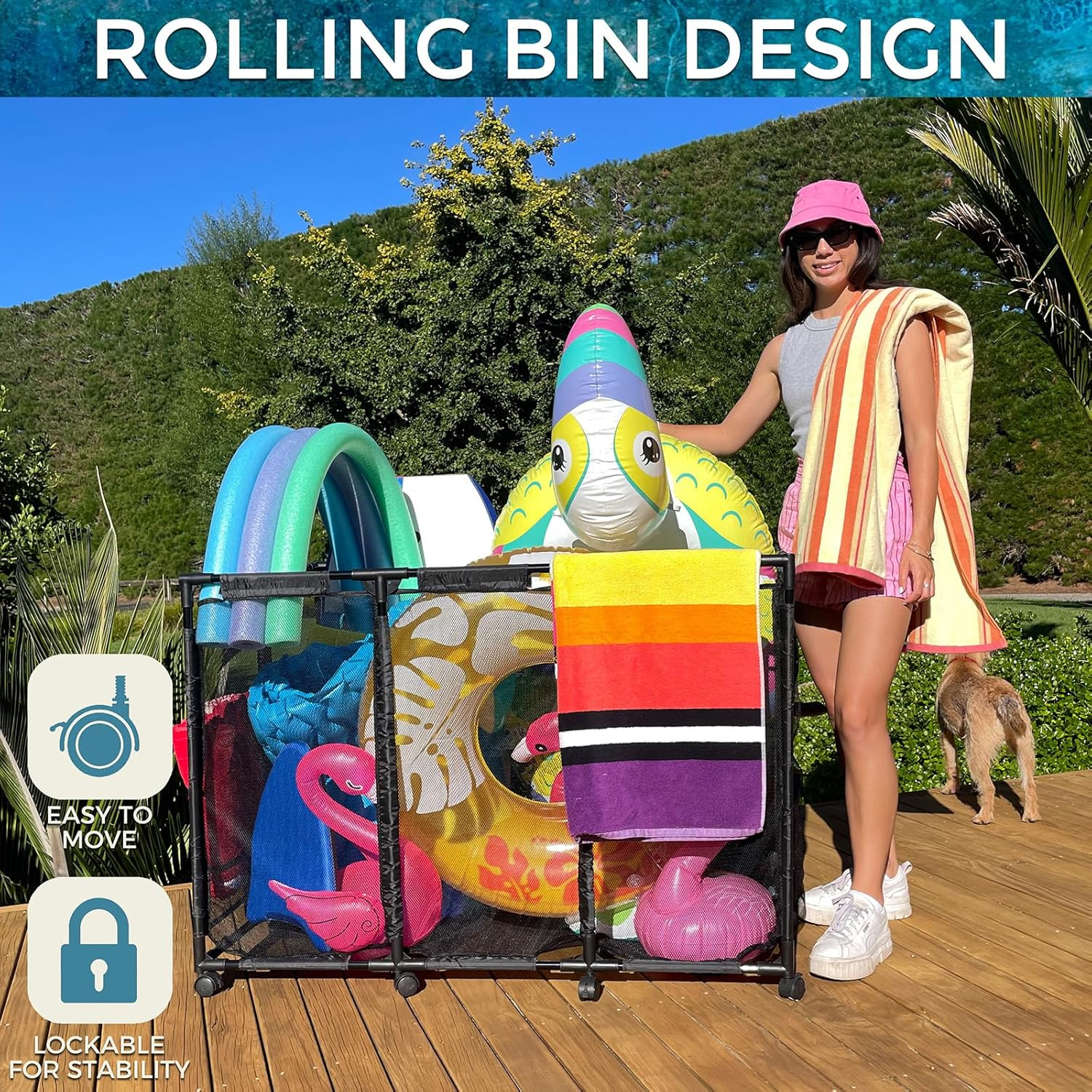 Pool Float Storage Organizer for Pool Noodles Floats Inflatables Towels - Ultimate Outdoor Pool Toy Storage Bin - XXL Black Hduty Metal - Pool Float Holder - Pool Storage Bin for Easy Poolside Cleanup image number 2