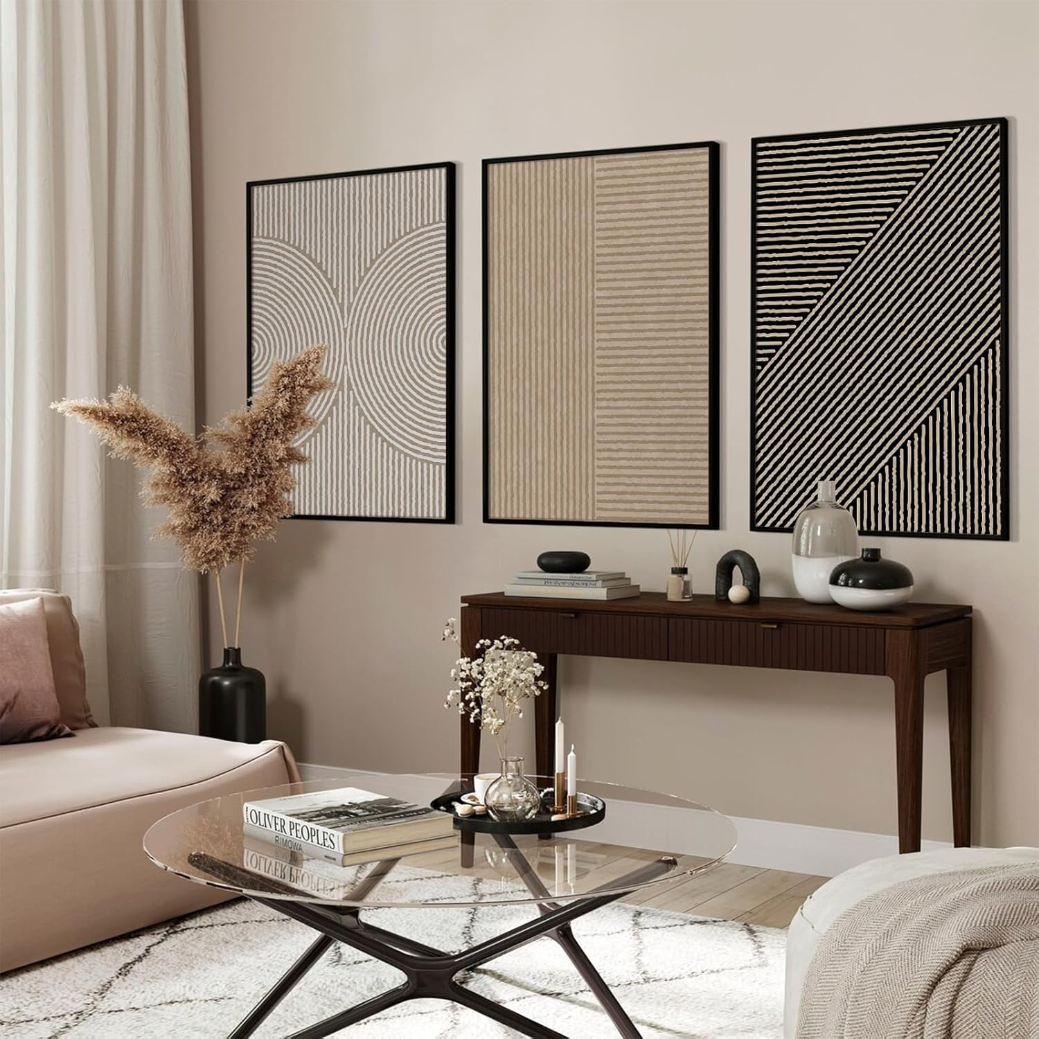 Boho Modern Wall Art Pictures Neutral Abstract Canvas Wall Decor Minimalist Line Wall Art Beige Brown Black Poster Mid Century Painting Artwork for Living Room Bedroom 12X16 Inch Unframed Set of 3 image number 2