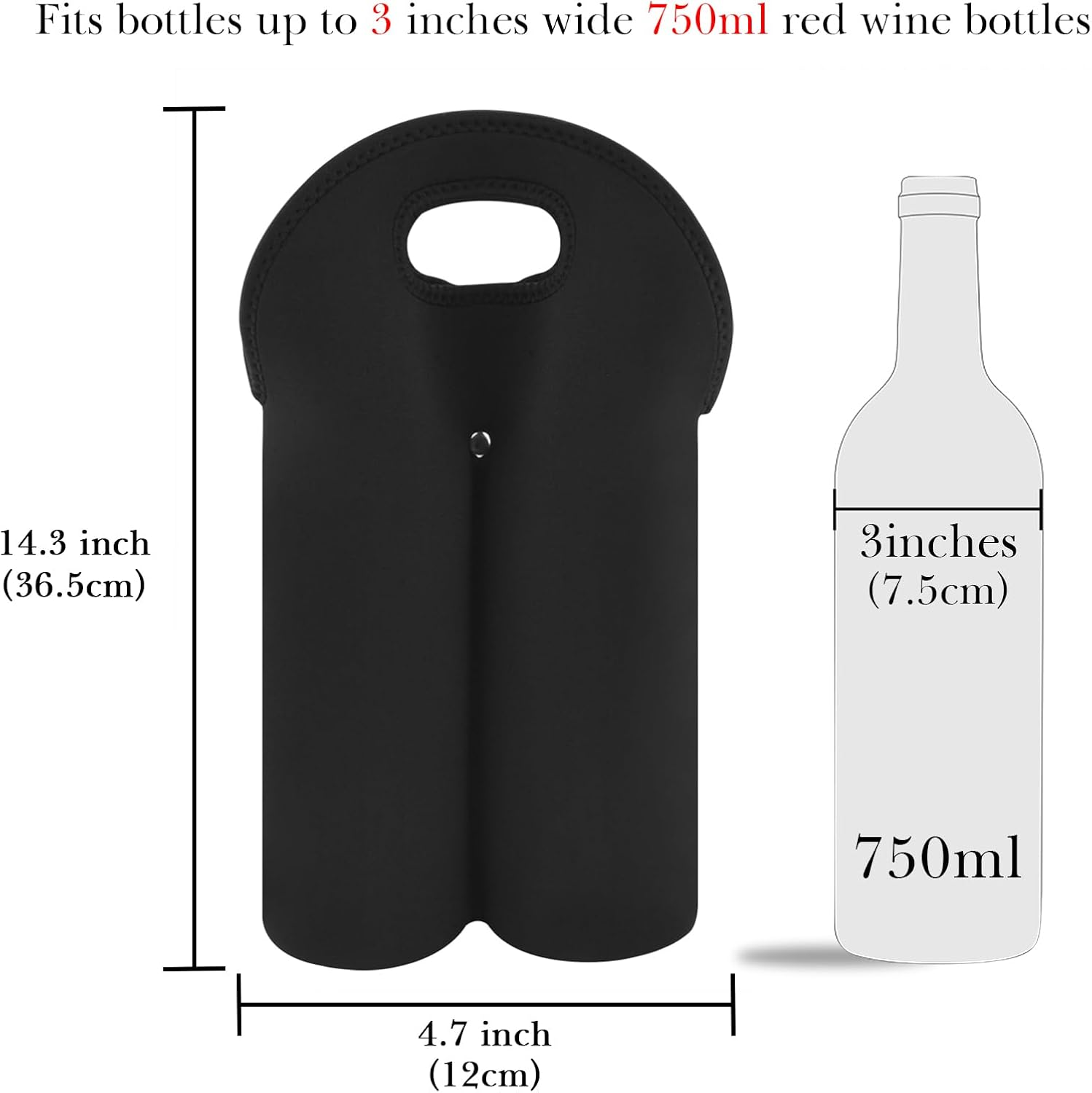 Linkidea Wine Travel Cooler Bag Holder, Two Bottle Wine Tote & Portable Beverage Chiller, Dual Slots Beer Insulated Neoprene Handbag, Compatible with Wine, Beer (Black) - Blue image number 6