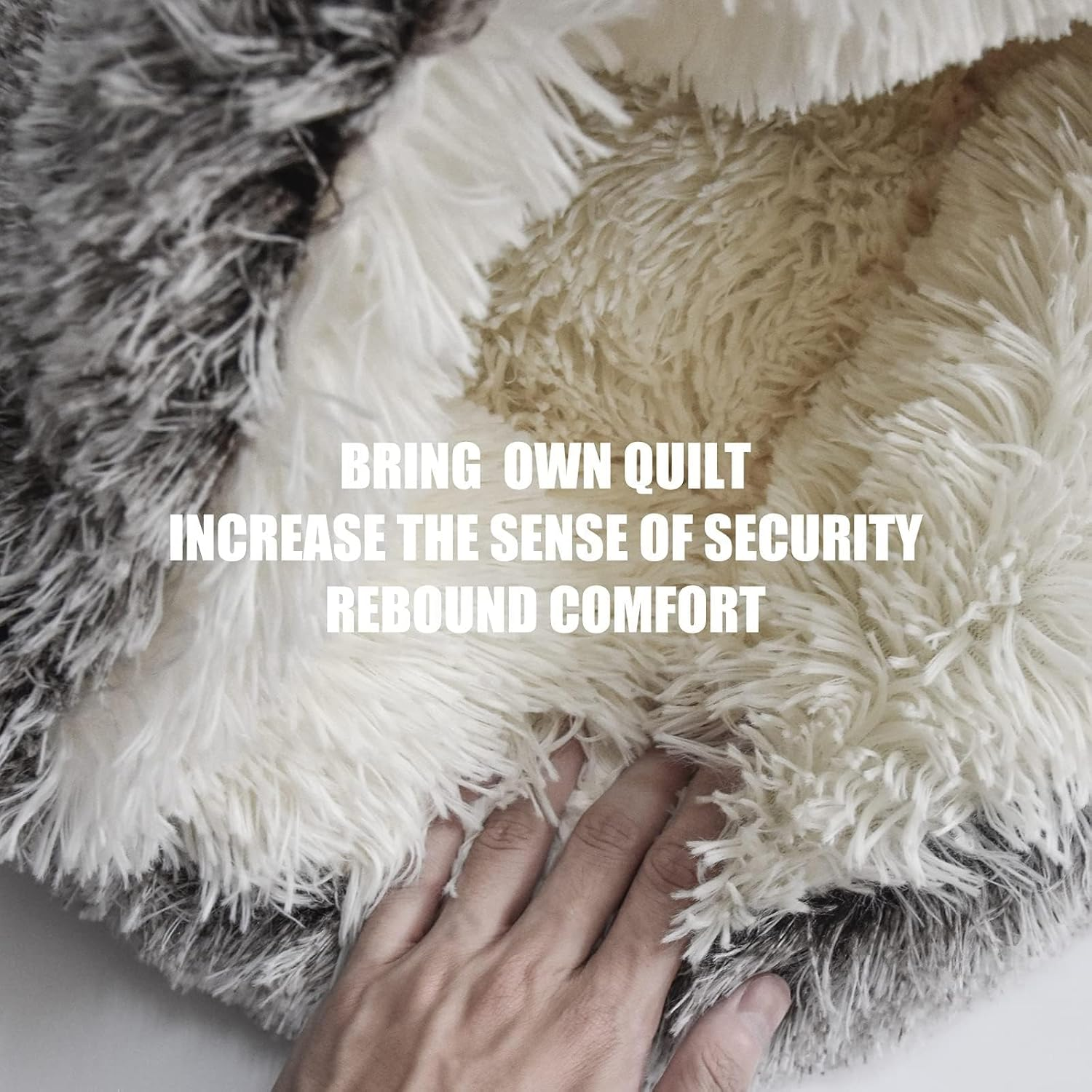 Cat Bed round Plush Fluffy Hooded Cat Bed Cave, Cozy for Indoor Cats or Small Dog Beds, Soothing Pet Beds Doughnut Calm Anti-Nxiety Dog Bed - Waterproof Bottom Washable (Grey, 60Cm) image number 3