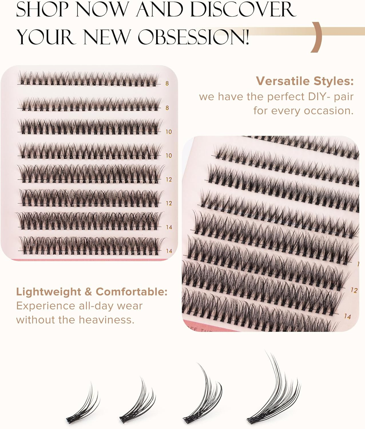 Lashes Clusters Individual Eyelashes Extensions Wispy DIY Eyelash 184Pcs Fluffy Cluster Natural DIY at Home False Lashes Extension 8Mm-14Mm-Glam02 image number 2