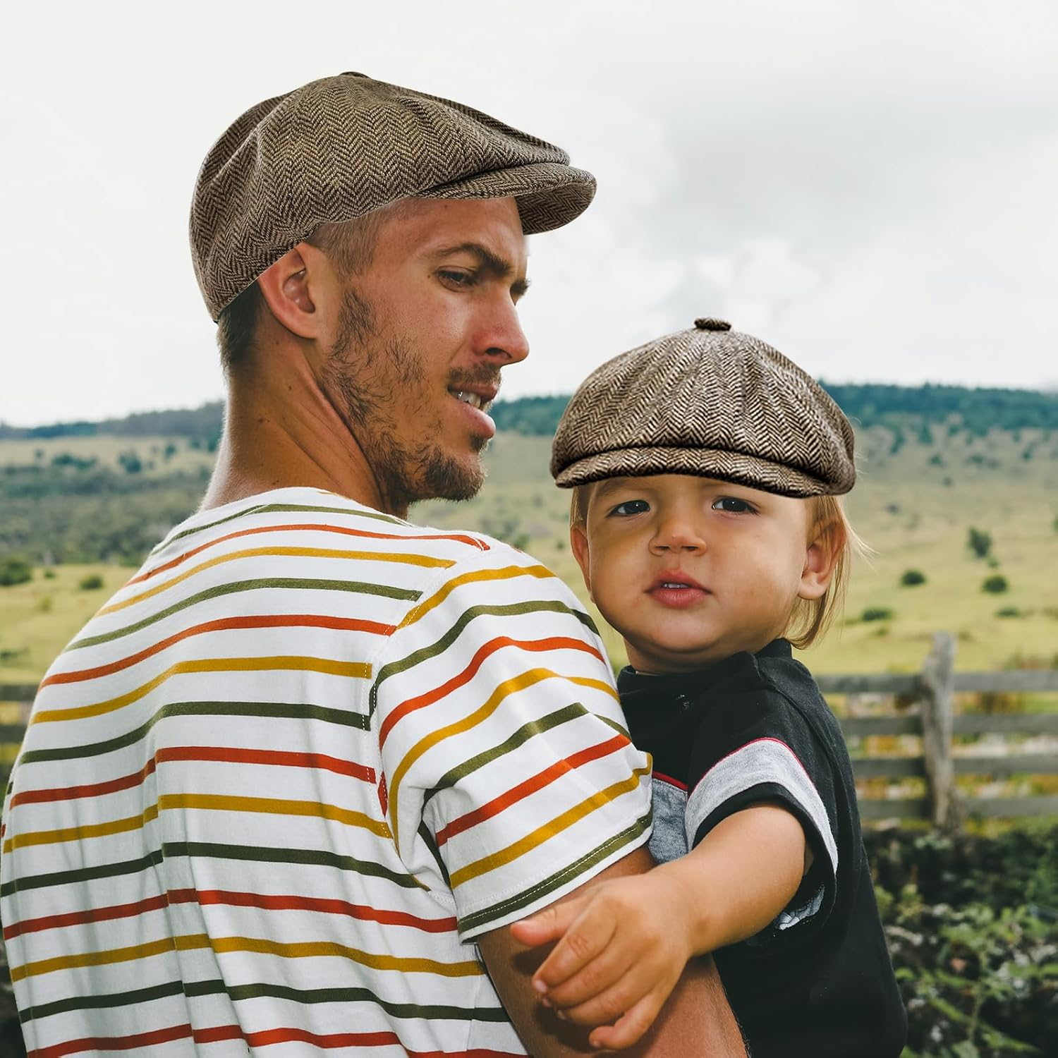 Unisex Parent-Child Beret Cap Tweed Flat Cap Octagonal Newsboy Gatsby Peaked Cap image number 4