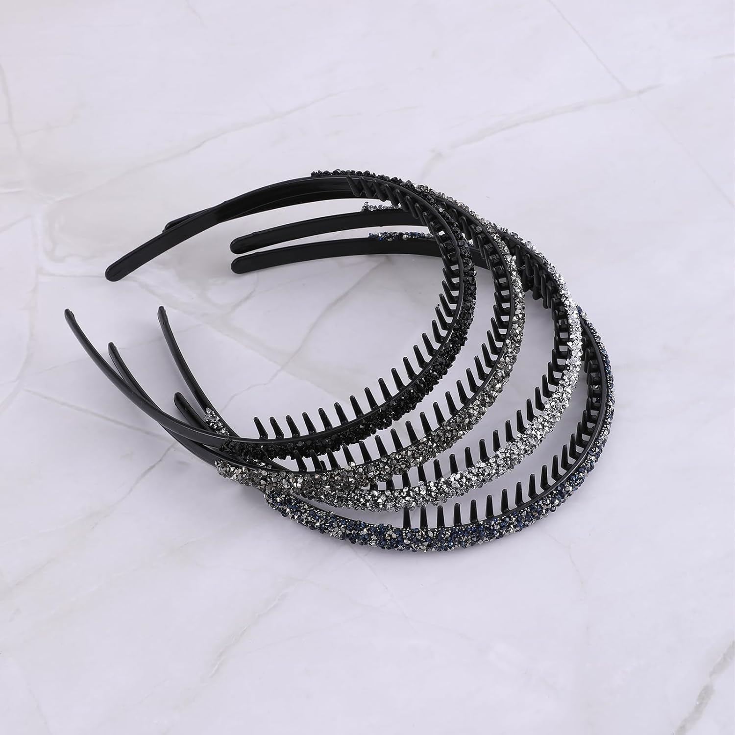 Thinp Pack of 4 Rhinestone Headbands, Non-Slip Headbands, Headbands with Crystal Teeth Comb, Fashionable Crystal Hair Band, Women'S Headband, Shiny Hair Bands, for Girls Daily Party Hair Accessories image number 1