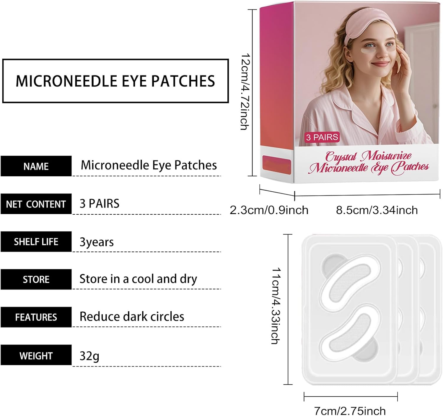 Eye Patches Moisturize and Care for the Eye Skin, Lighten the Fine Lines, Firm, Delicate and Smooth Eye Mask (3Pcs) image number 4