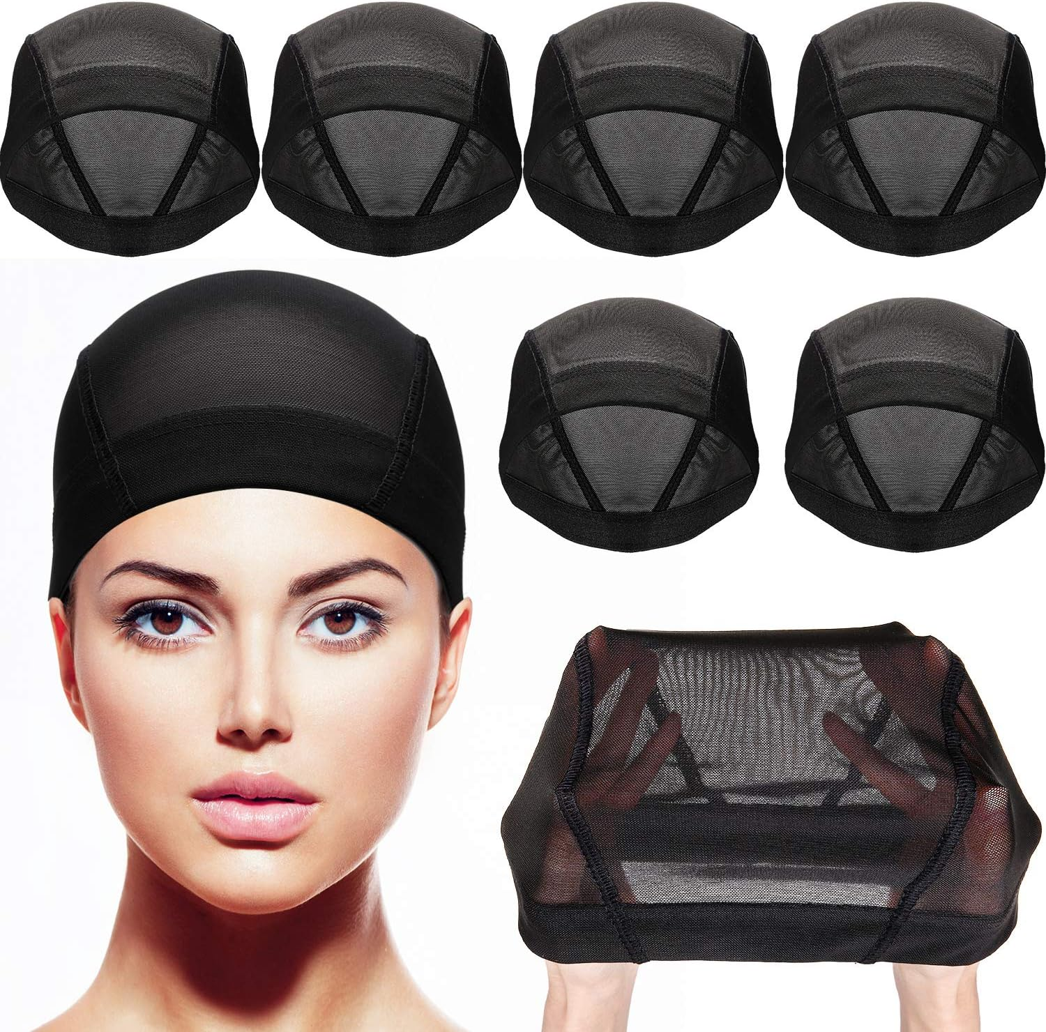 Dome Caps Stretchable Wigs Cap Spandex Dome Style Wig Caps for Men Women 5 Pack Black Mesh Wig Caps