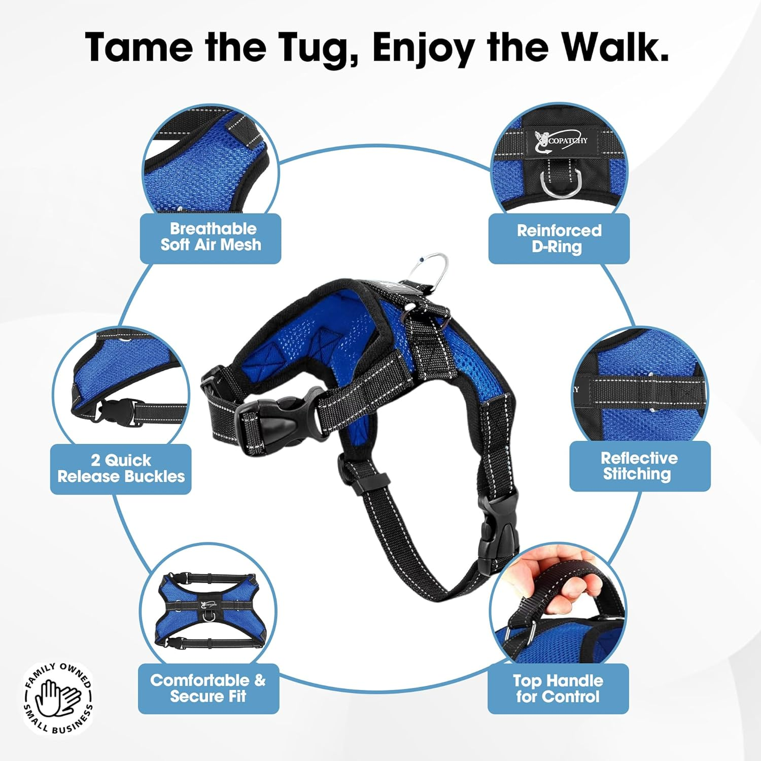Copatchy No Pull Reflective Adjustable Dog Harness with Handle (Xx-Small, Blue) image number 3