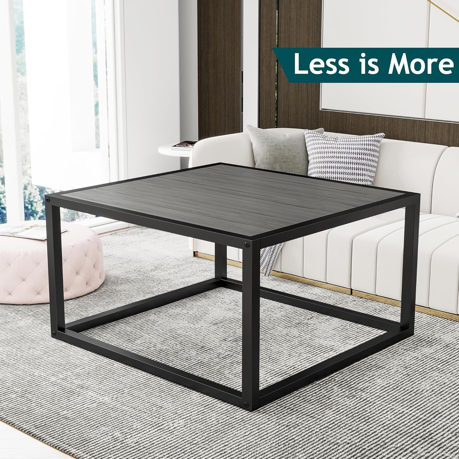Diolong Square Coffee Table 2 Tier Wooden End Table, Central Table with Open Storage Space for Living Room, Modern Side Table, Grey image number 6