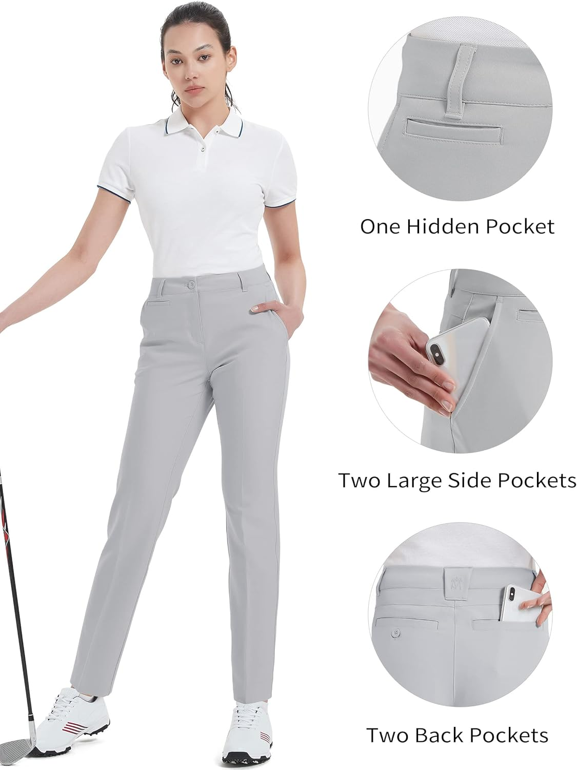 Women'S Golf Pants Stretch Straight Lightweight Breathable Twill Work Chino Ladies Pants image number 3