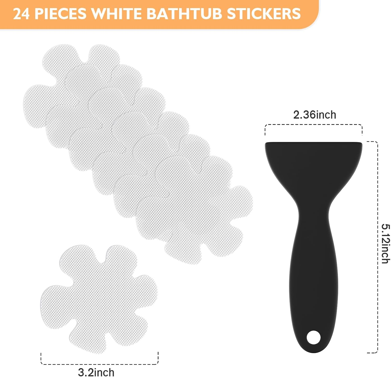 Non Slip Bathtub Stickers, 24 PCS Shower Stickers for Safety Bathroom Tubs, Bathtub Non Slip Stickers and Adhesive Decals Scraper for Bath Tub, Shower Floor, Stairs, Ladders(Flower Shape, Clear) - Grey image number 4