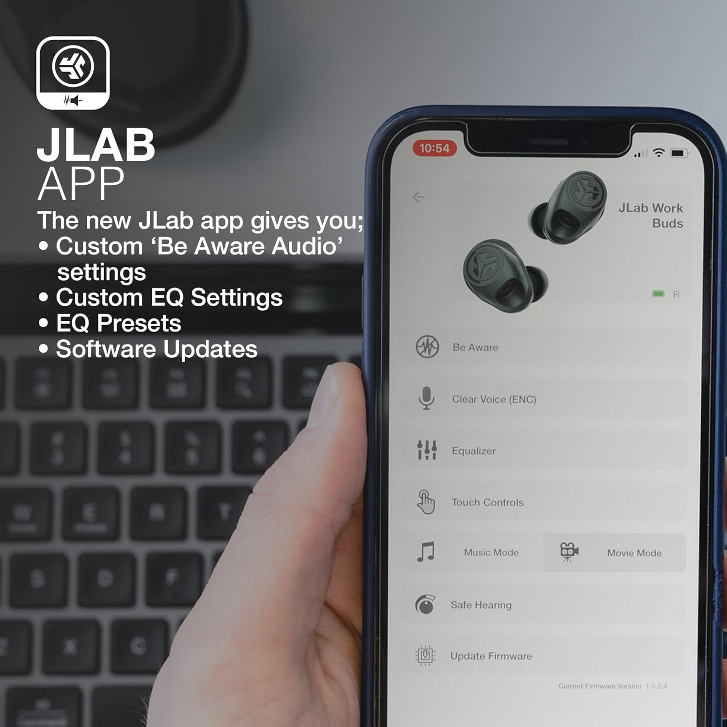 Jlab Work Buds True Wireless Earbud Headset, Bluetooth Earphones with Detachable Microphone - 55+ Total Playtime, Office PC Headphones with Multipoint Connect to Computer, Laptop & Mobile