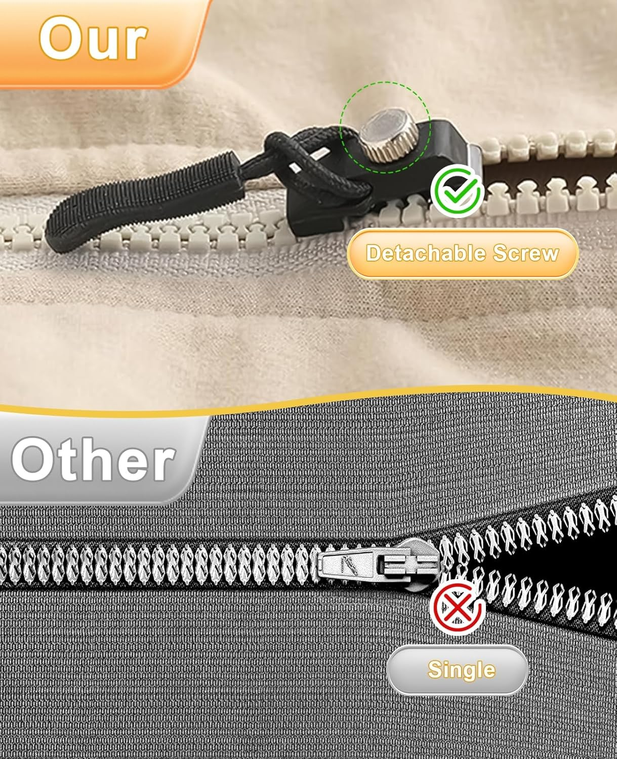 SUBORAWOS Zipper Repair Kit 21 Pcs Universal Set - Mixed Sizes Zipper Pull Replacements for Bags, Jackets, Clothing, Shoes, and Boots image number 6