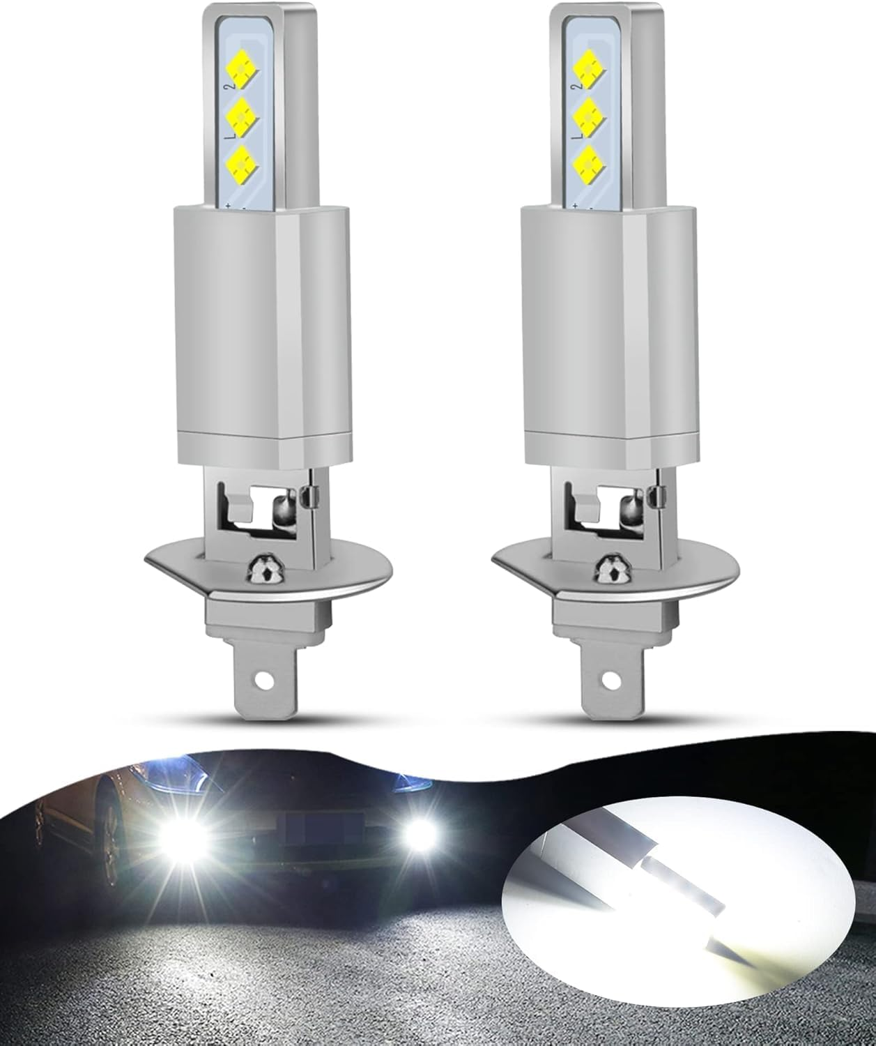 HOCOLO 2X L2 H1 6000K LED Fog Light Bulbs Set, 6000LM 6-2525-SMD Ceramic Lamp Beads, Plug and Play Fog Lamps Replace Bulb for Cars Vehicle ATV/UTV off ROAD LIGHT (White, H1) image number 6